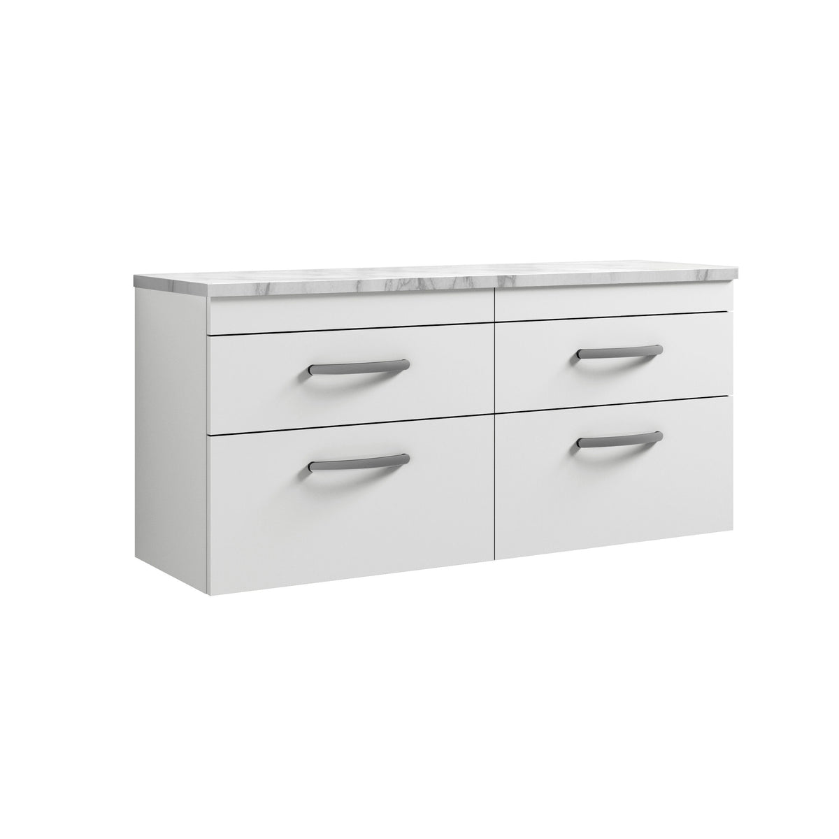 Nuie Athena 1200mm 4 Drawer Wall Hung Vanity With Carrara Laminate Worktop