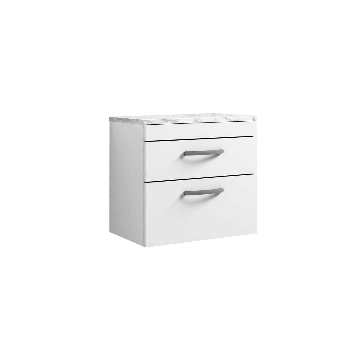 Nuie Athena 600mm 2 Drawer Wall Hung Vanity Unit With Carrara Laminate Worktop
