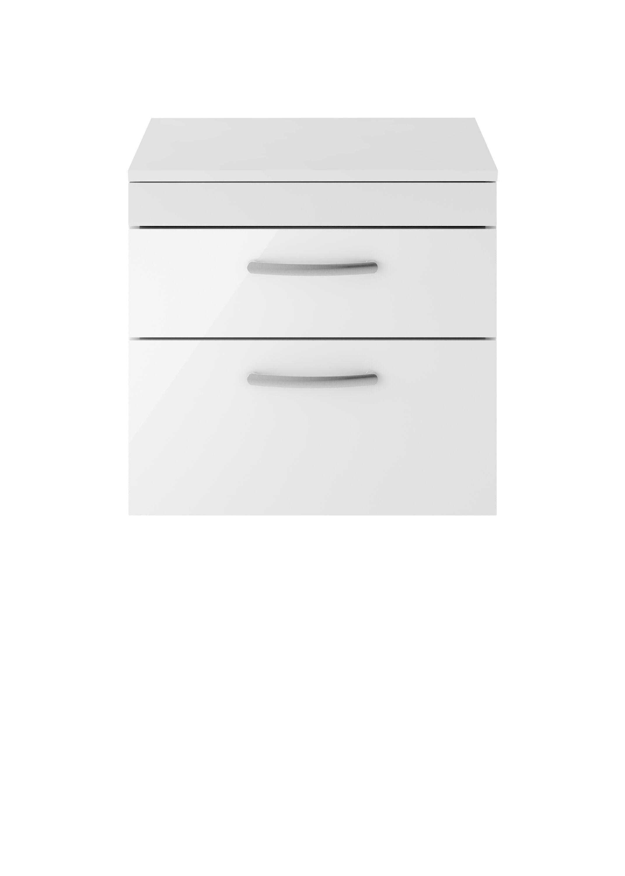 nuie Athena 600mm Gloss White 2 Drawer Wall Hung Vanity Unit With Co-ordinating Worktop