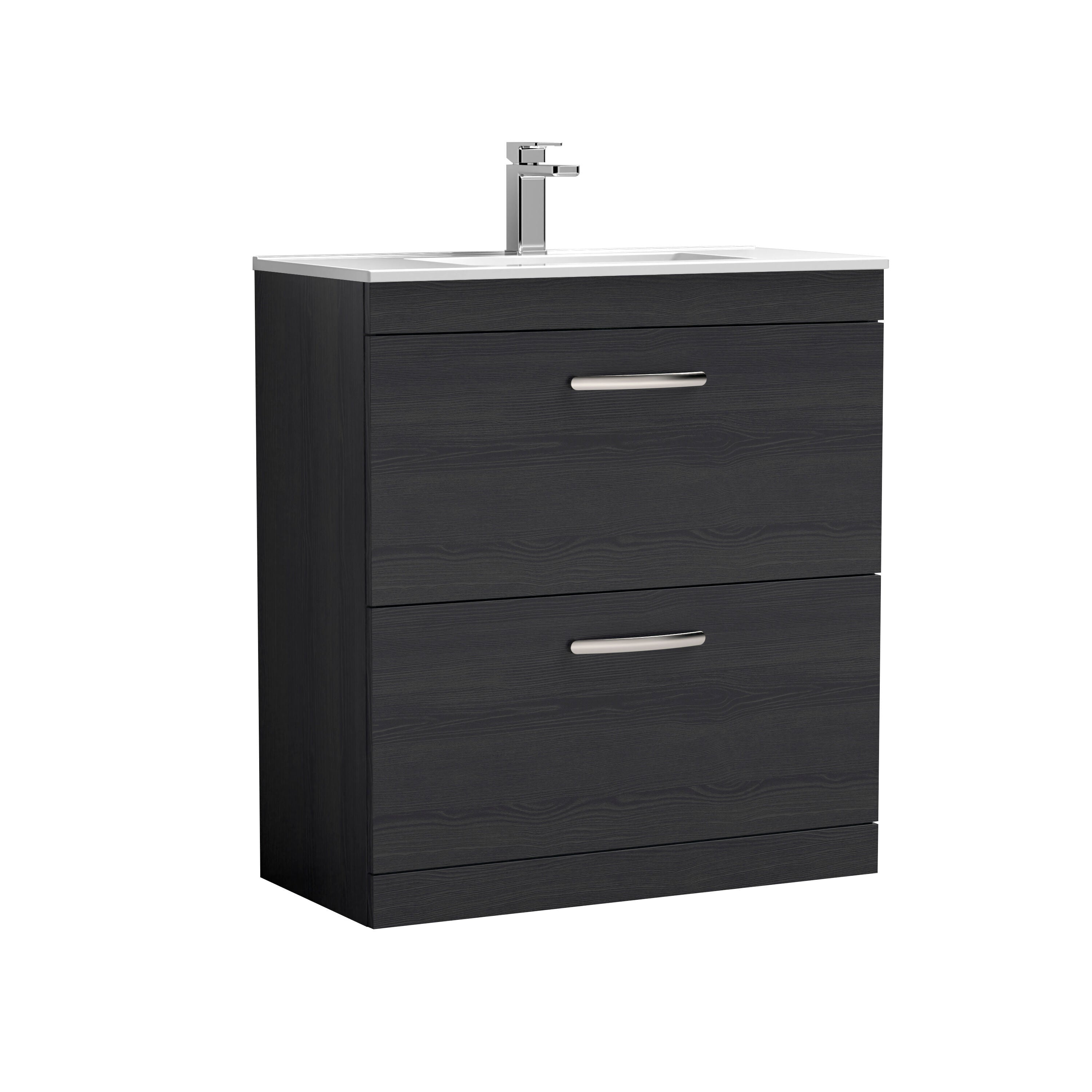 nuie Athena 800mm Charcoal Black 2 Drawer Floor Standing Vanity Unit With Minimalist Basin