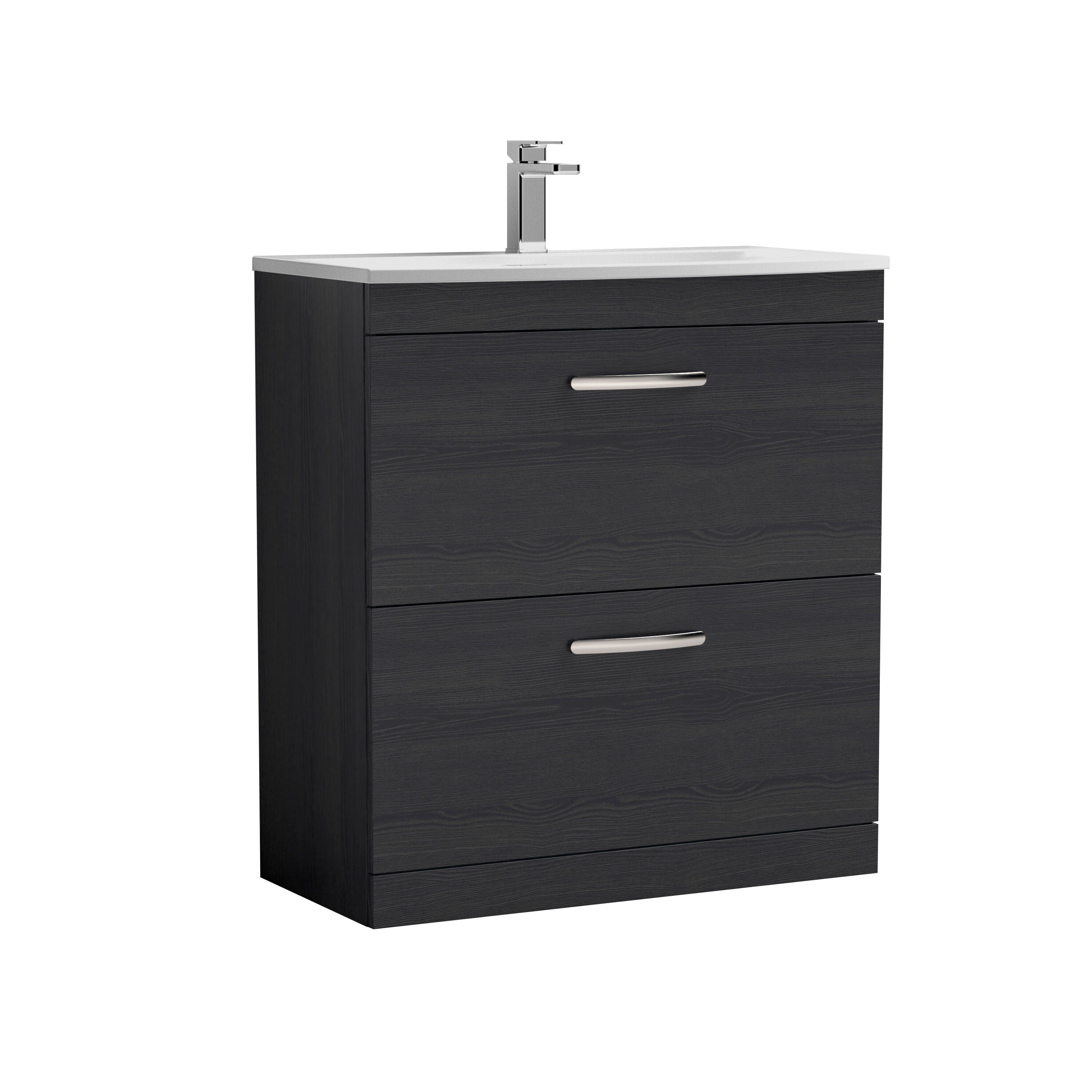 nuie Athena 800mm Charcoal Black 2 Drawer Floor Standing Vanity Unit With Curved Basin