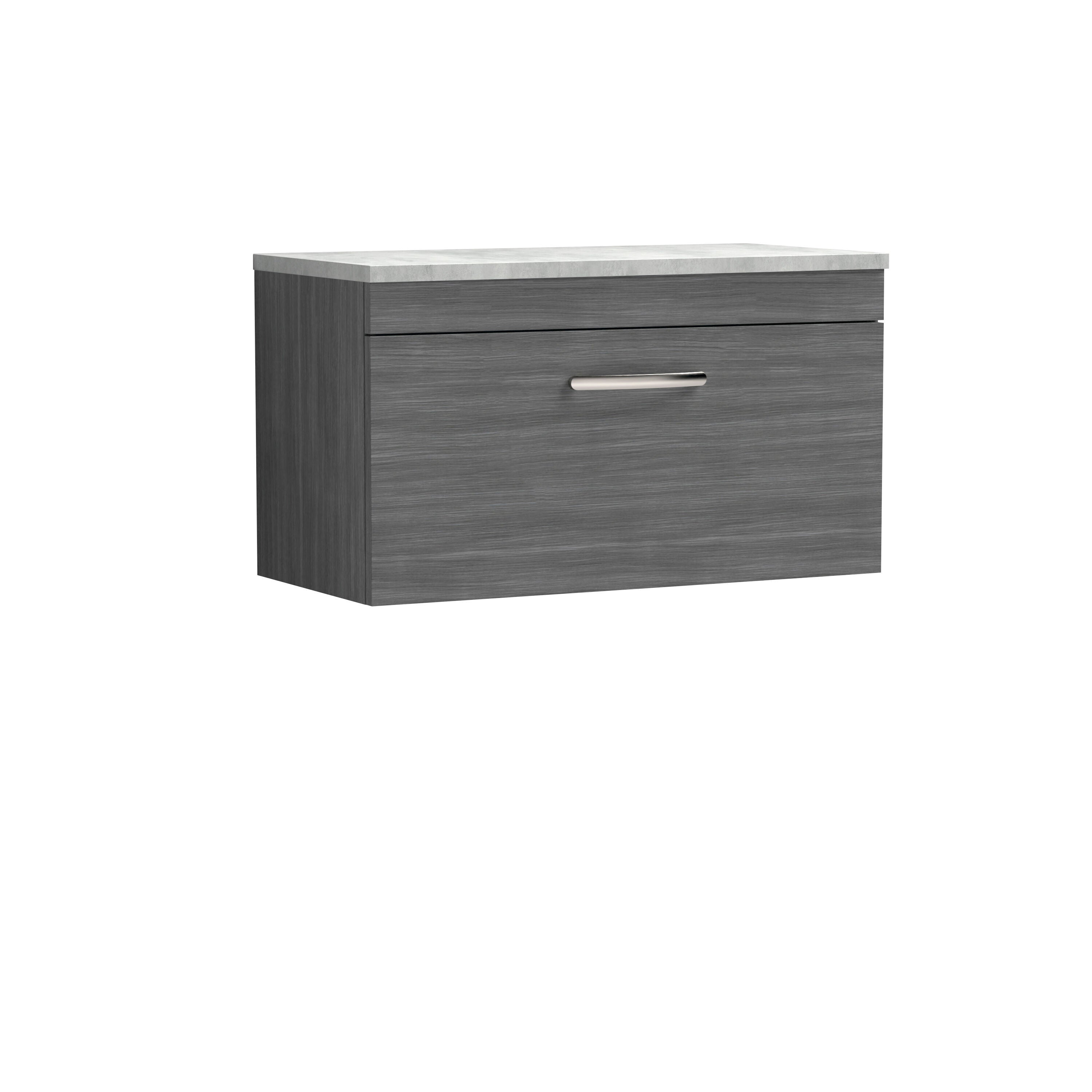 nuie Athena 800mm 1 Drawer Wall Hung Vanity Unit With Bellato Grey Worktop