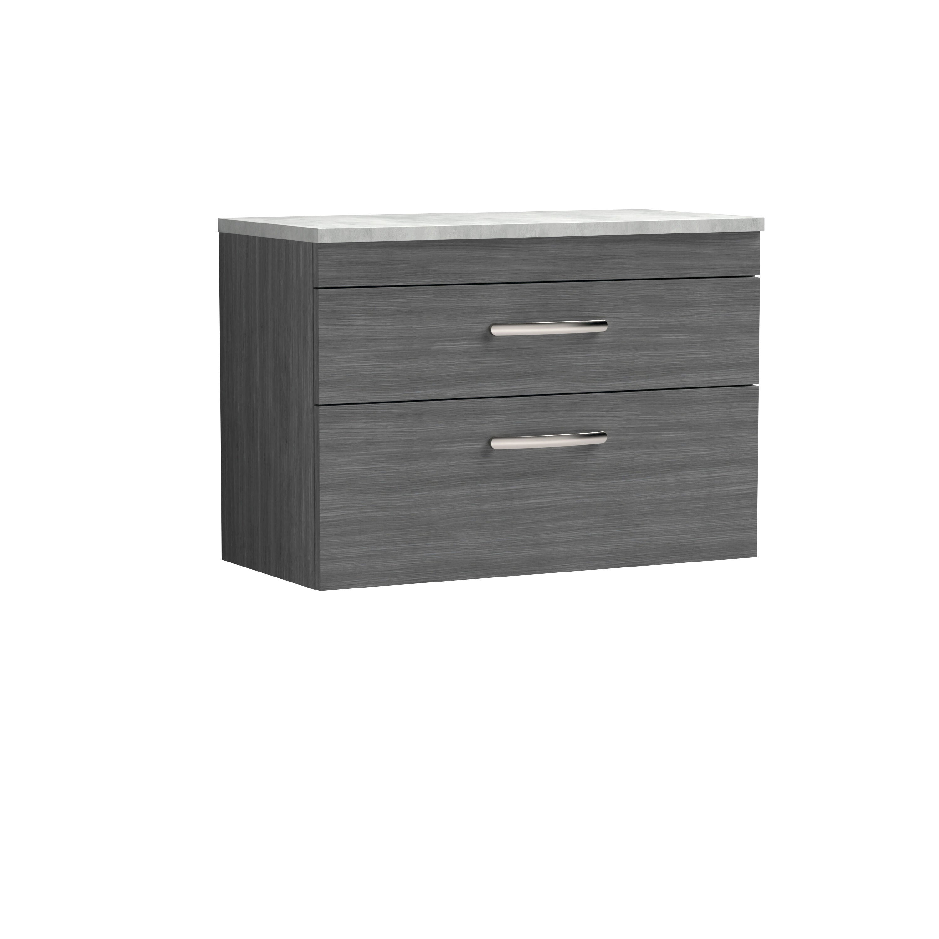 nuie Athena 800mm 2 Drawer Wall Hung Vanity Unit With Bellato Grey Worktop