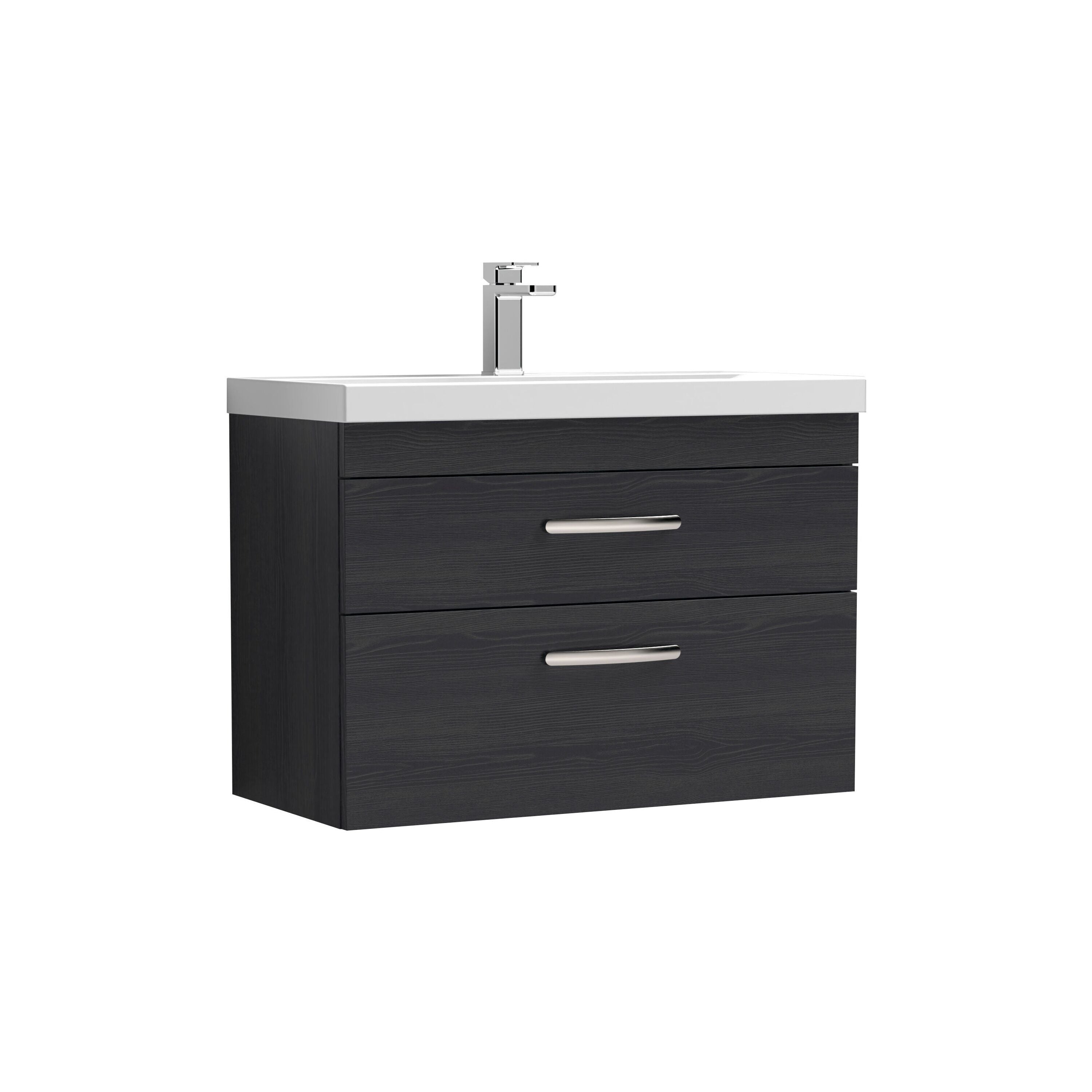 nuie Athena 800mm Charcoal Black 2 Drawer Wall Hung Vanity Unit With Mid-Edge Basin