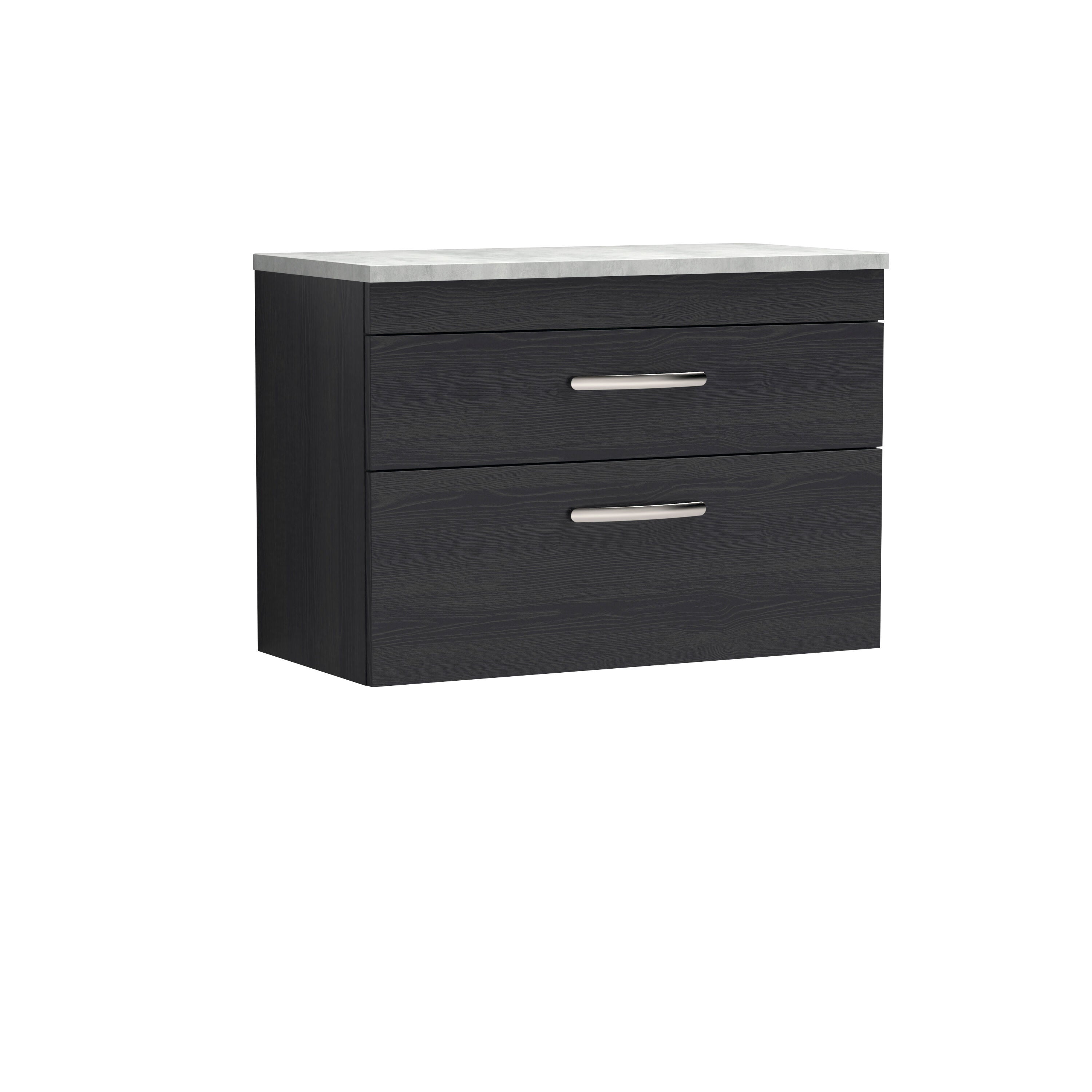 nuie Athena 800mm Charcoal Black 2 Drawer Wall Hung Vanity Unit With Bellato Grey Worktop