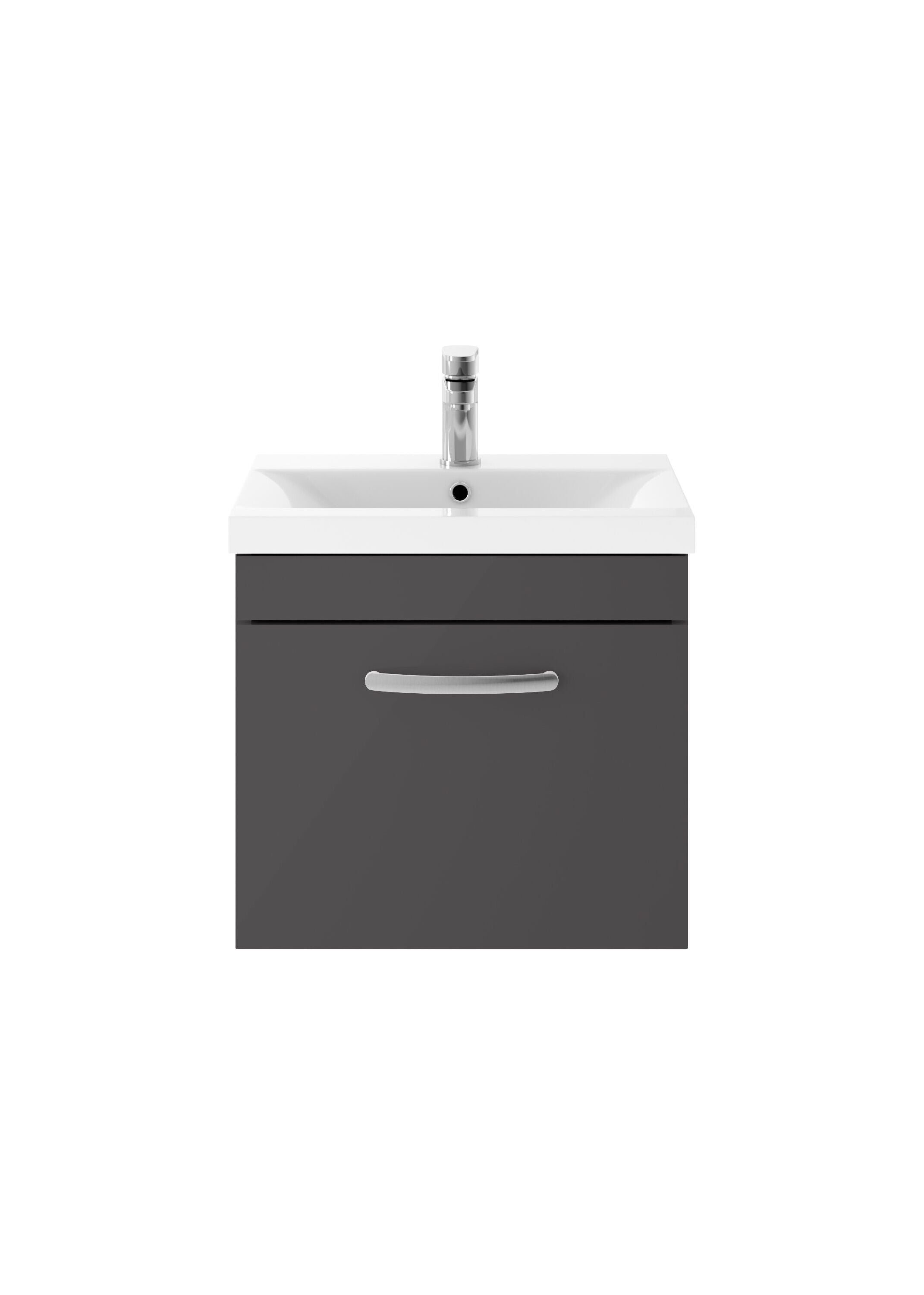 nuie Athena 500mm Gloss Grey 1 Drawer Wall Hung Cabinet With Mid-Edge Basin