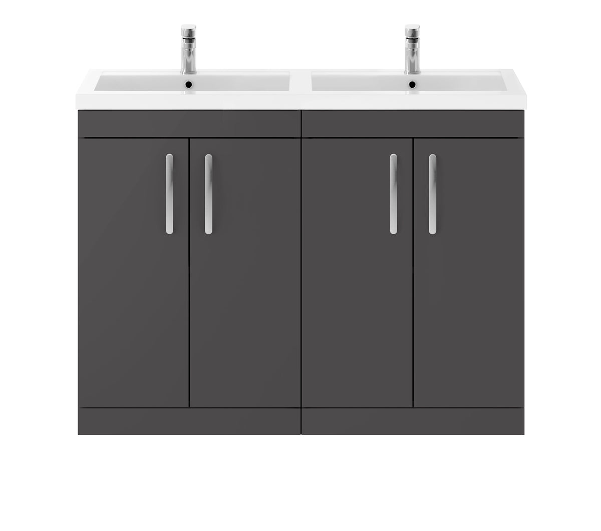 Nuie Athena 1200mm 4 Door Floor Standing Cabinet With 2 Tap Hole Polymarble basin