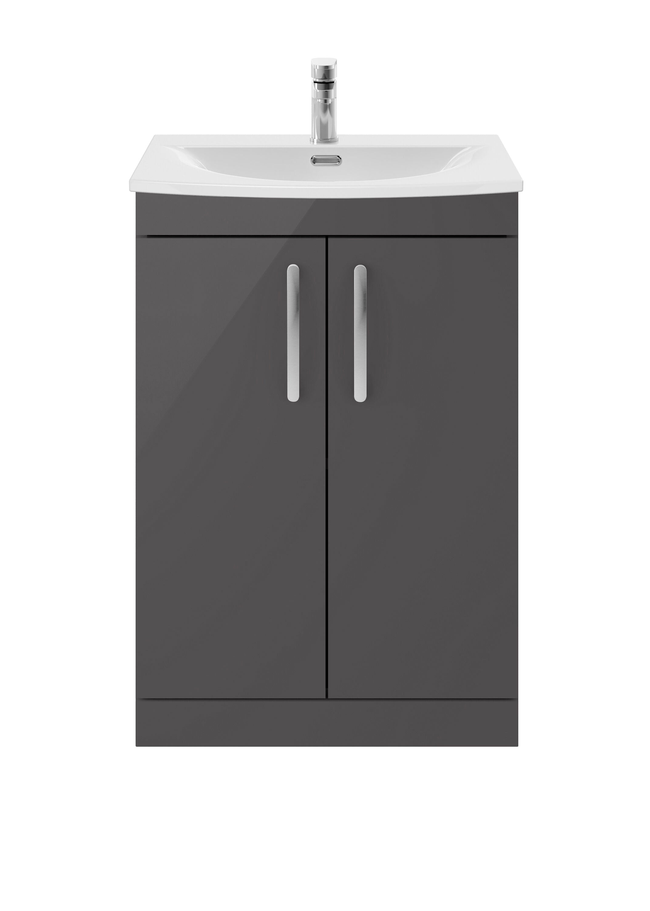 nuie Athena 600mm Gloss Grey 2 Door Floor Standing Cabinet With Curved Basin