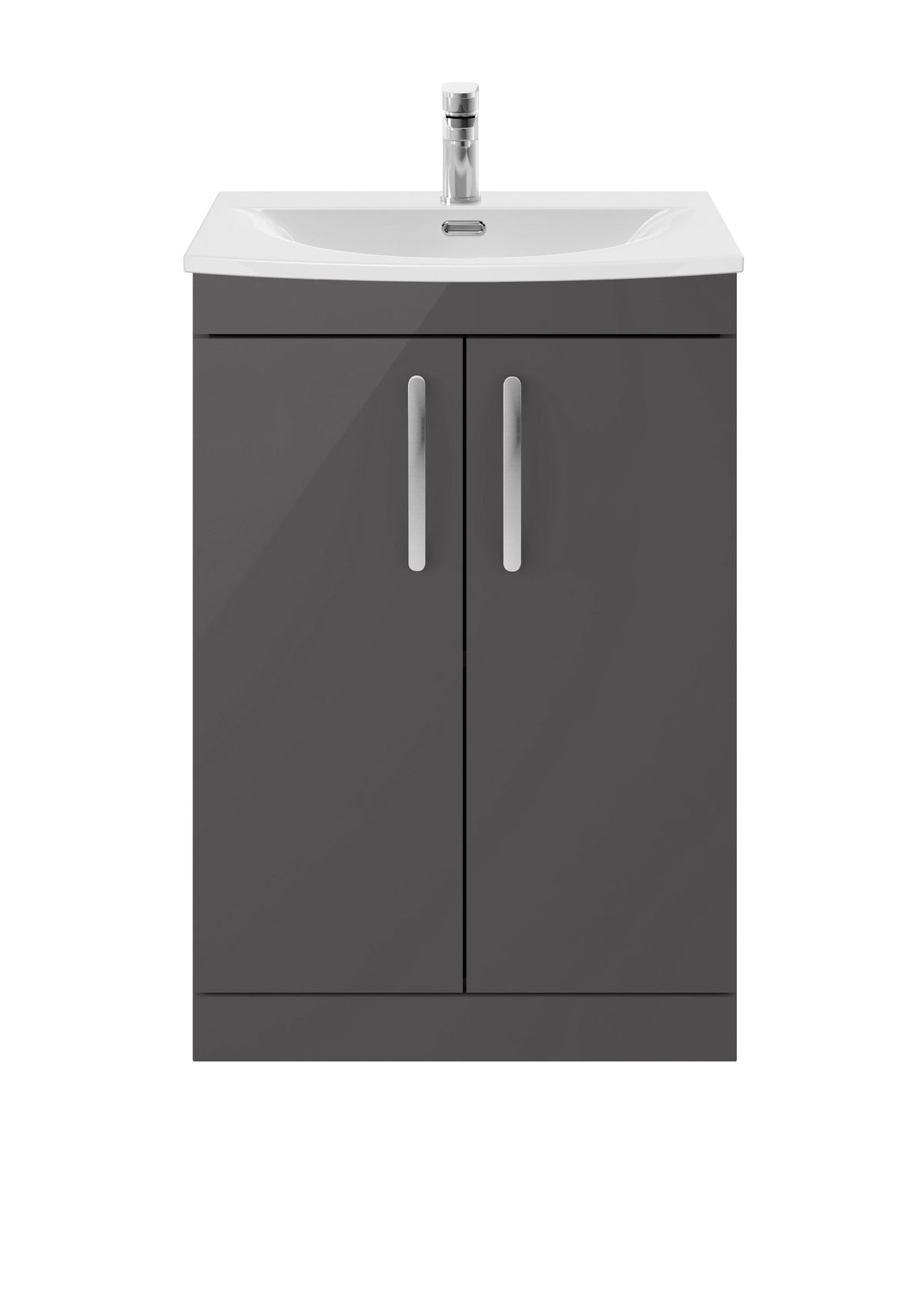 Nuie Athena 600mm 2 Door Floor Standing Cabinet With Curved Basin