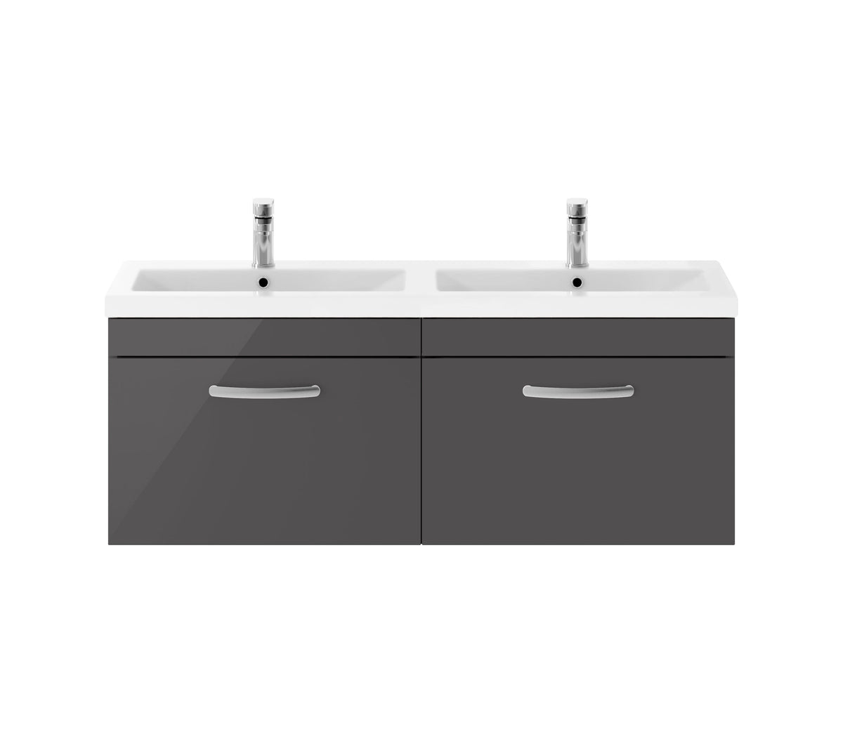 Nuie Athena 1200mm 2 Drawer Wall Hung Cabinet With 2 Tap Hole Ceramic Basin