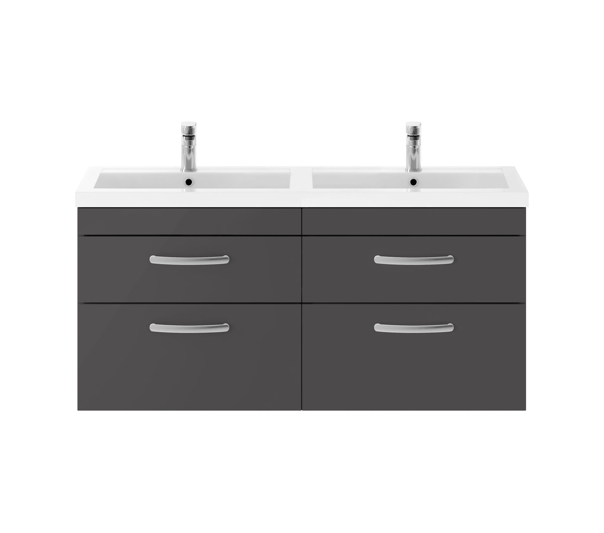 Nuie Athena 1200mm 4 Door Wall Hung Cabinet With 2 Tap Hole Polymarble basin