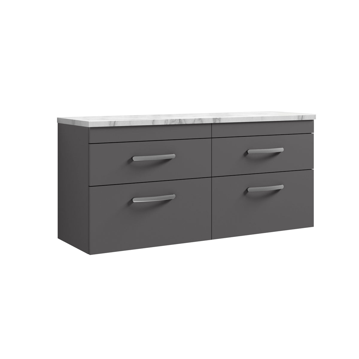 Nuie Athena 1200mm 4 Drawer Wall Hung Vanity With Carrara Laminate Worktop