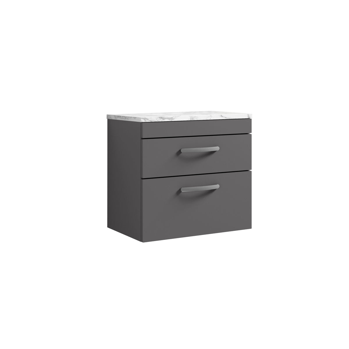 Nuie Athena 600mm 2 Drawer Wall Hung Vanity Unit With Carrara Laminate Worktop