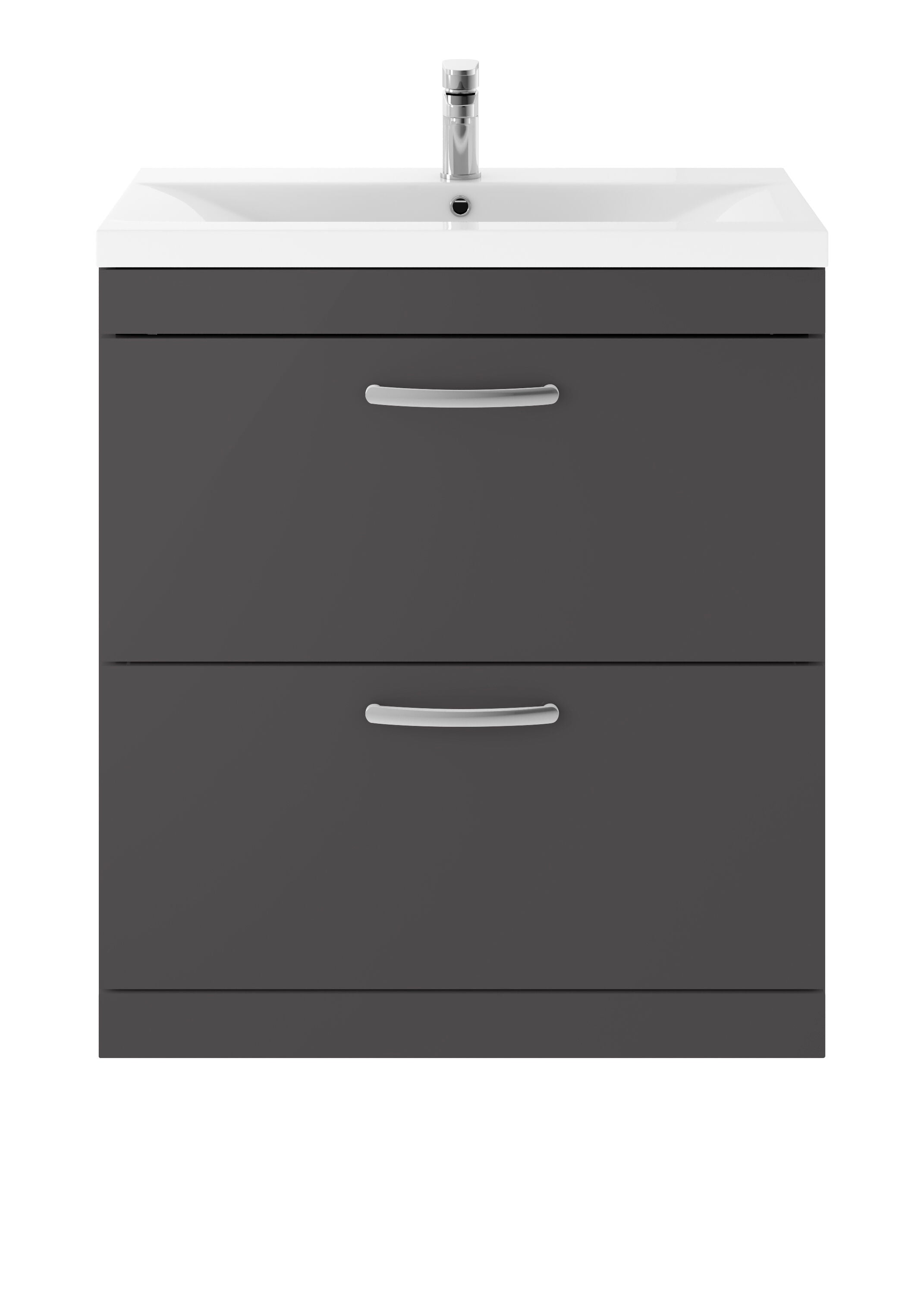 nuie Athena 800mm Gloss Grey 2 Drawer Floor Standing Cabinet With Mid-Edge Basin