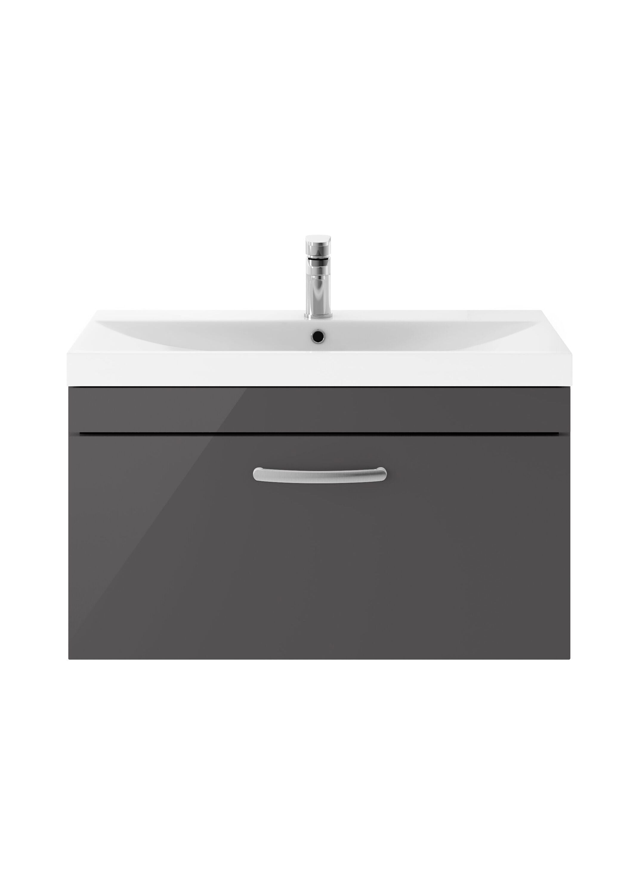 nuie Athena 800mm Gloss Grey 1 Drawer Wall Hung Cabinet With Thin Edge Basin