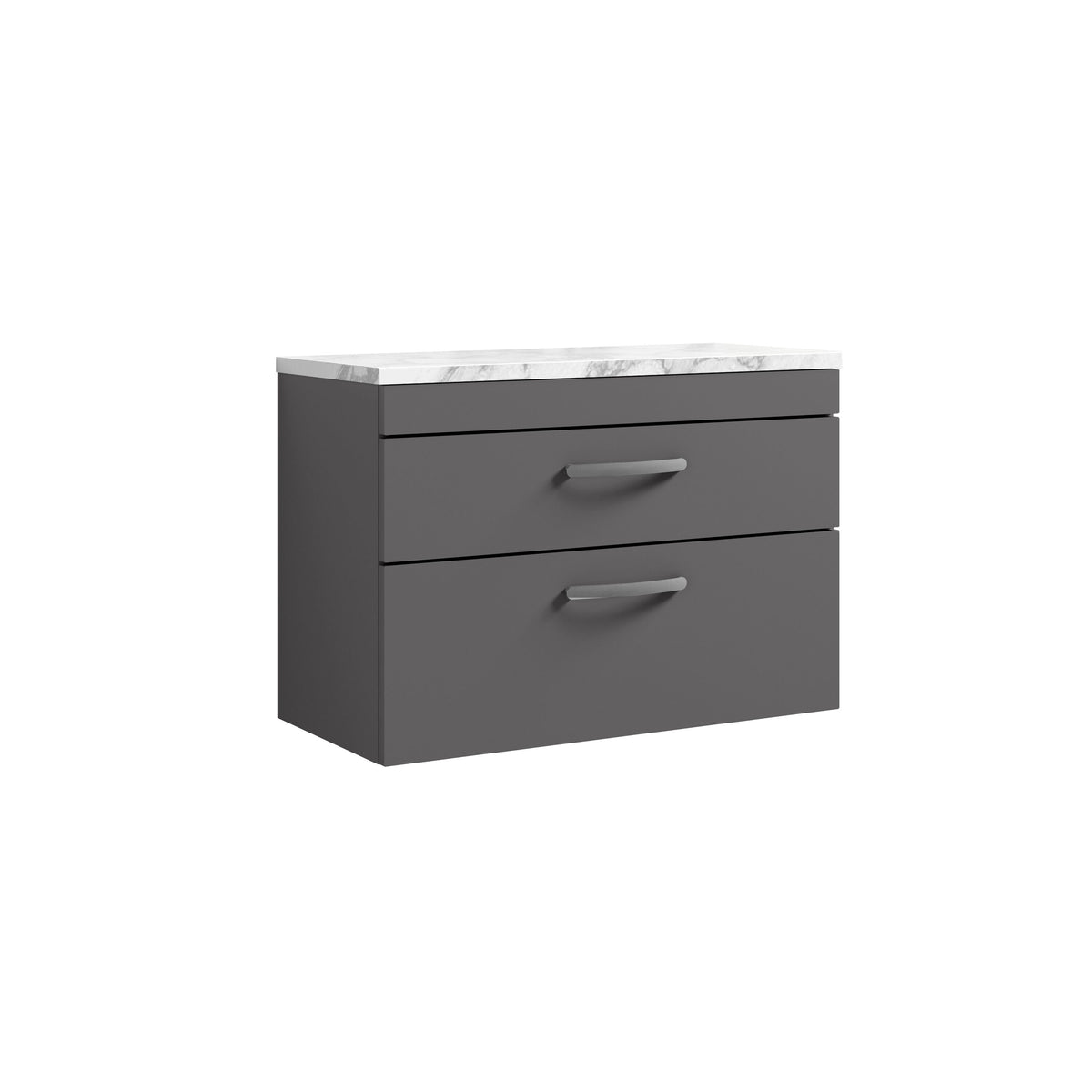 Nuie Athena 800mm Gloss White 2 Drawer Wall Hung Vanity Unit With Carrara Laminate Worktop