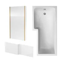 Modern Brushed Brass L-Shaped Shower Bath Package