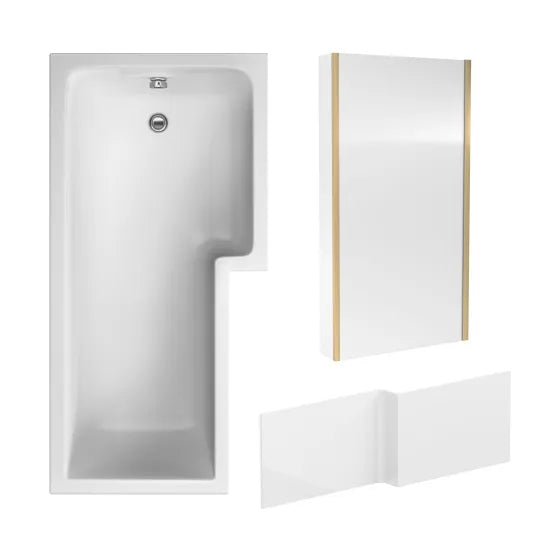 Modern Brushed Brass L-Shaped Shower Bath Package