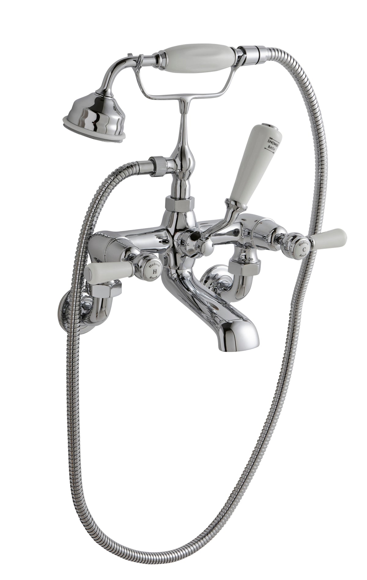 Old London Topaz /White Wall Mounted Bath Shower Mixer With Dome Collar and Lever Handle