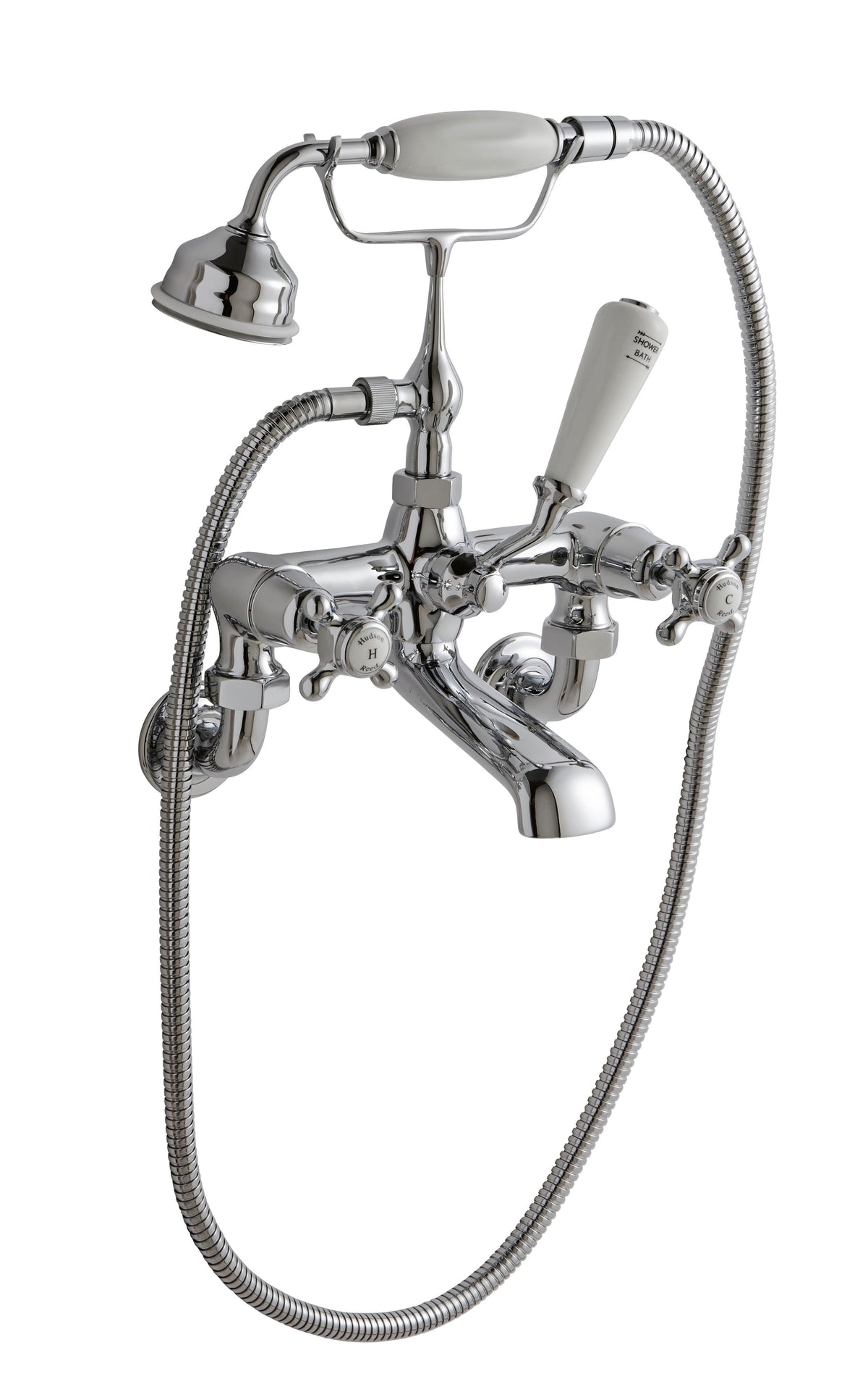 Old London Topaz /White Wall Mounted Bath Shower Mixer With Dome Collar and Crosshead Handle