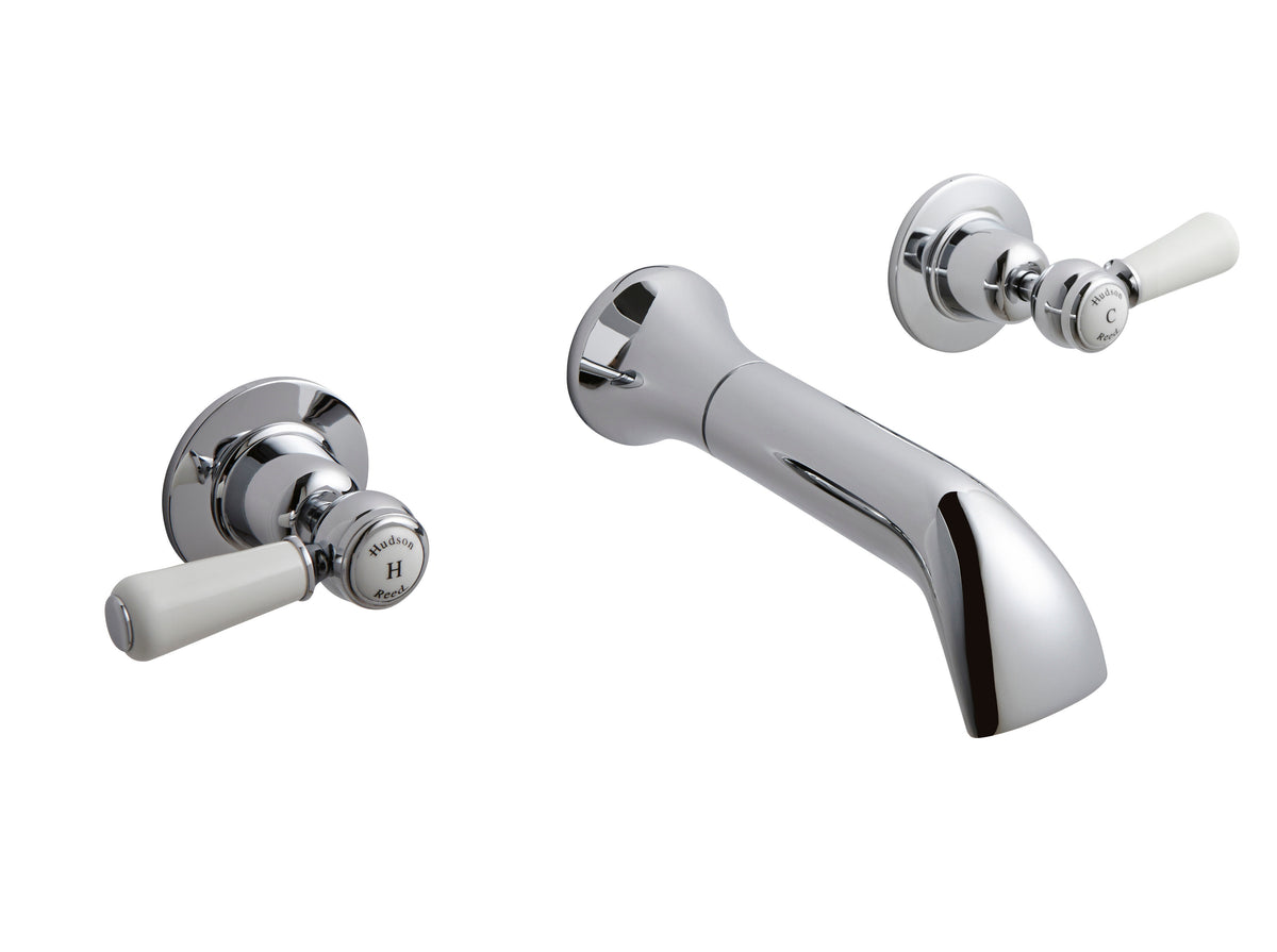 Old London Topaz /White Wall Mounted Bath Tap With Dome Collar and Lever Handle