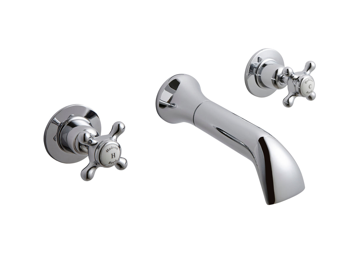 Old London Topaz /White Wall Mounted Bath Tap With Dome Collar and Crosshead Handle