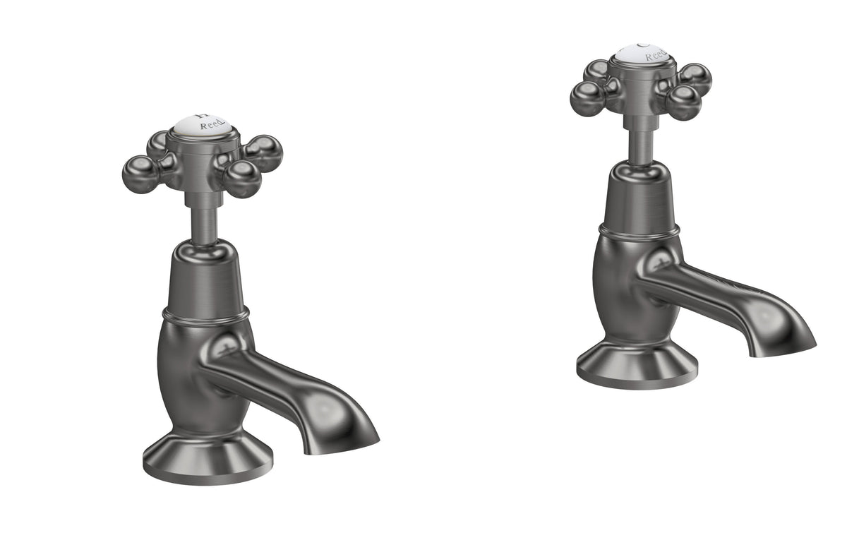 Old London Topaz /White Basin Taps With Dome Collar and Crosshead Handle