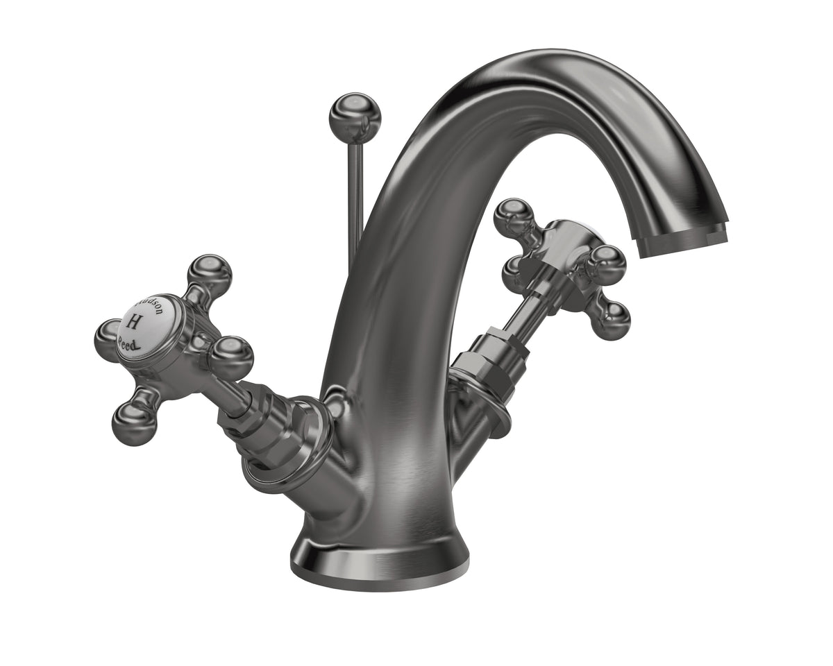 Old London Topaz /White Mono Basin Mixer With Hexagonal Collar and Crosshead Handle and Waste