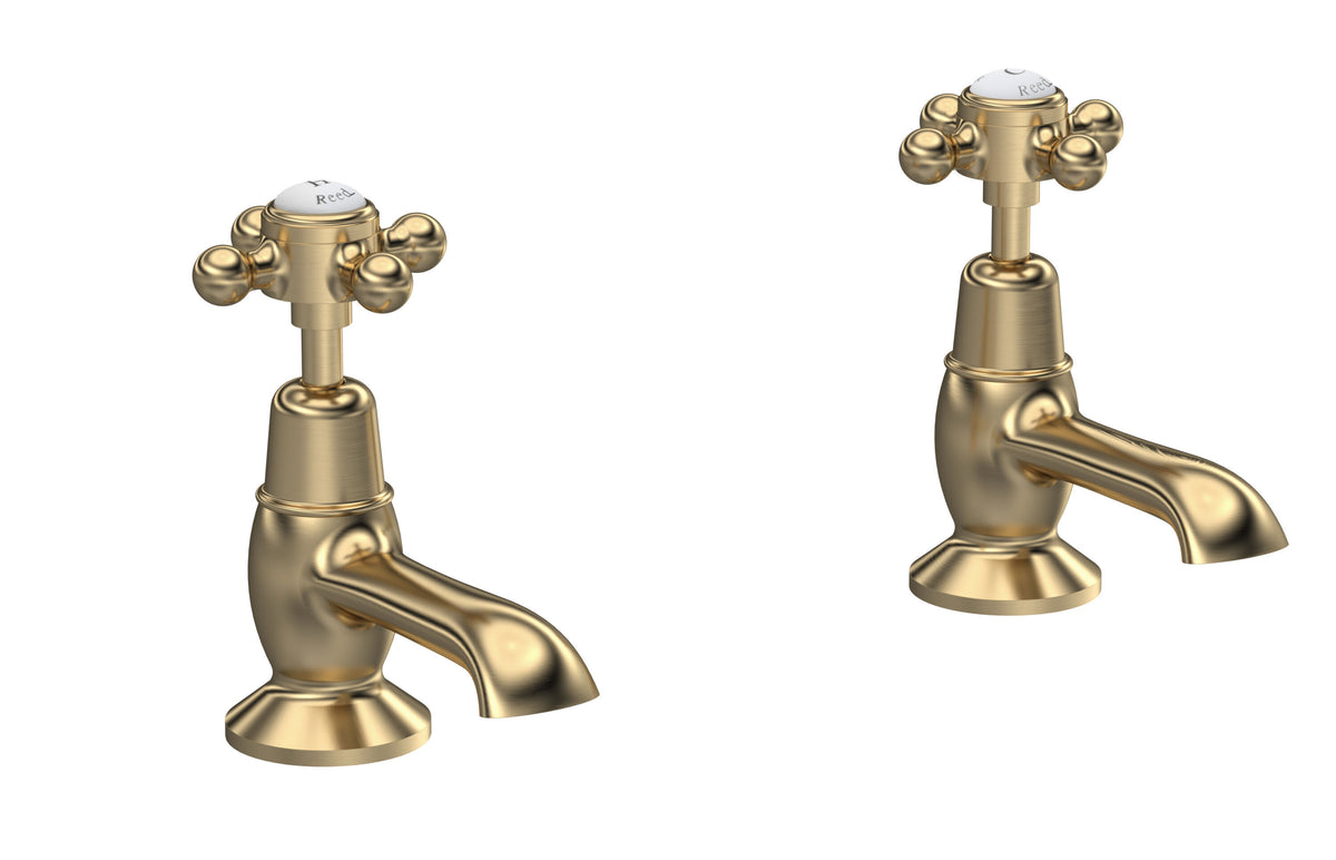 Old London Topaz /White Basin Taps With Dome Collar and Crosshead Handle