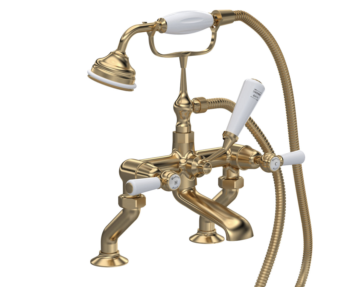Old London Topaz /White Deck Mounted Bath Shower Mixer With Lever Handle