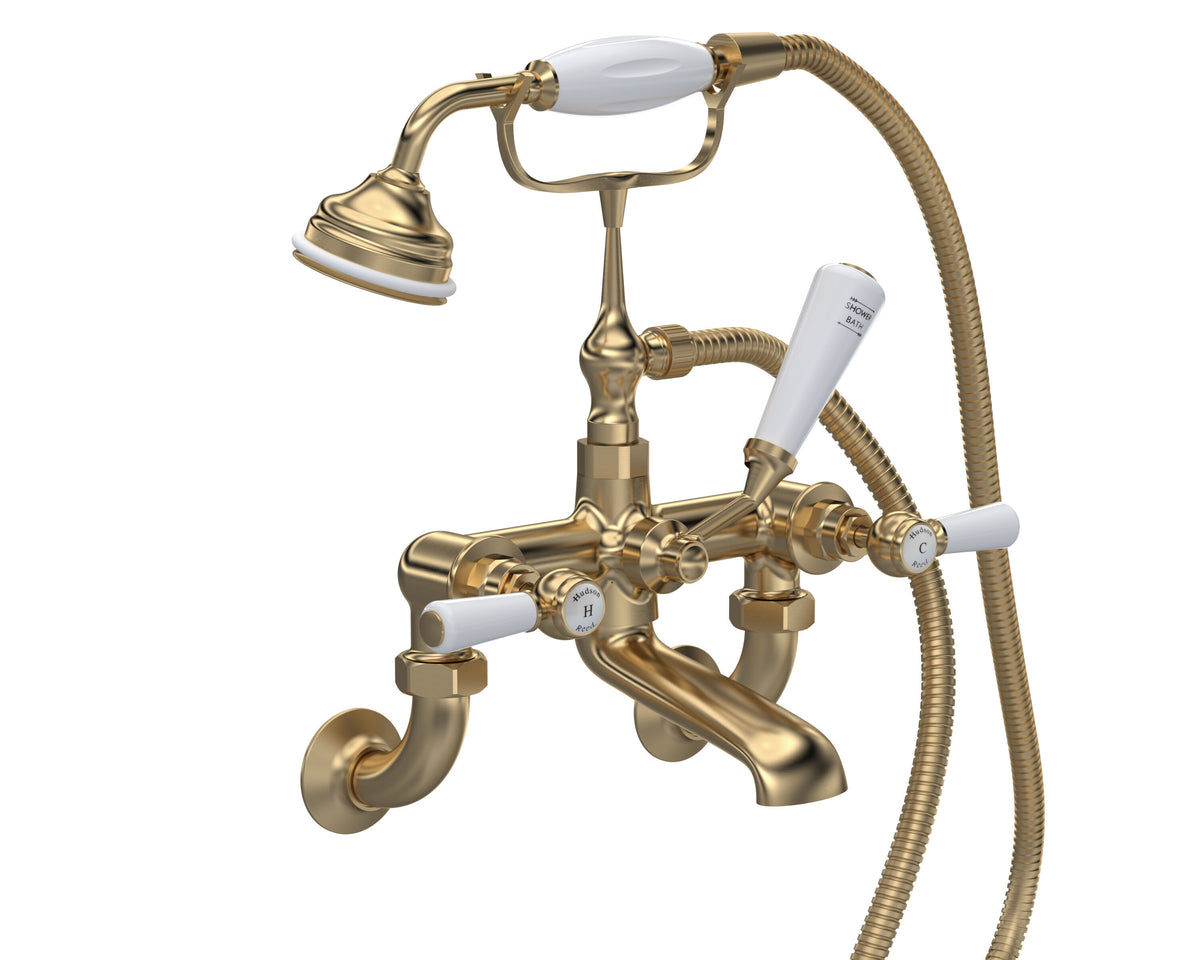 Old London Topaz /White Wall Mounted Bath Shower Mixer With Hexagonal Collar and Lever Handle