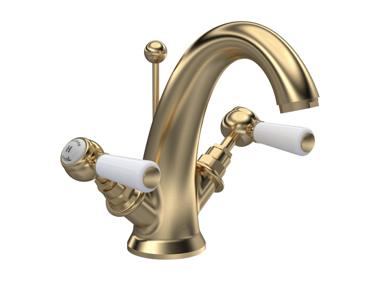 Old London Topaz /White Mono Basin Mixer With Hexagonal Collar and Lever Handle and Waste