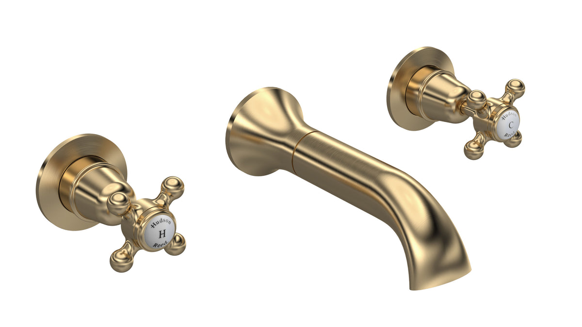 Old London Topaz /White Wall Mounted Bath Tap With Dome Collar and Crosshead Handle