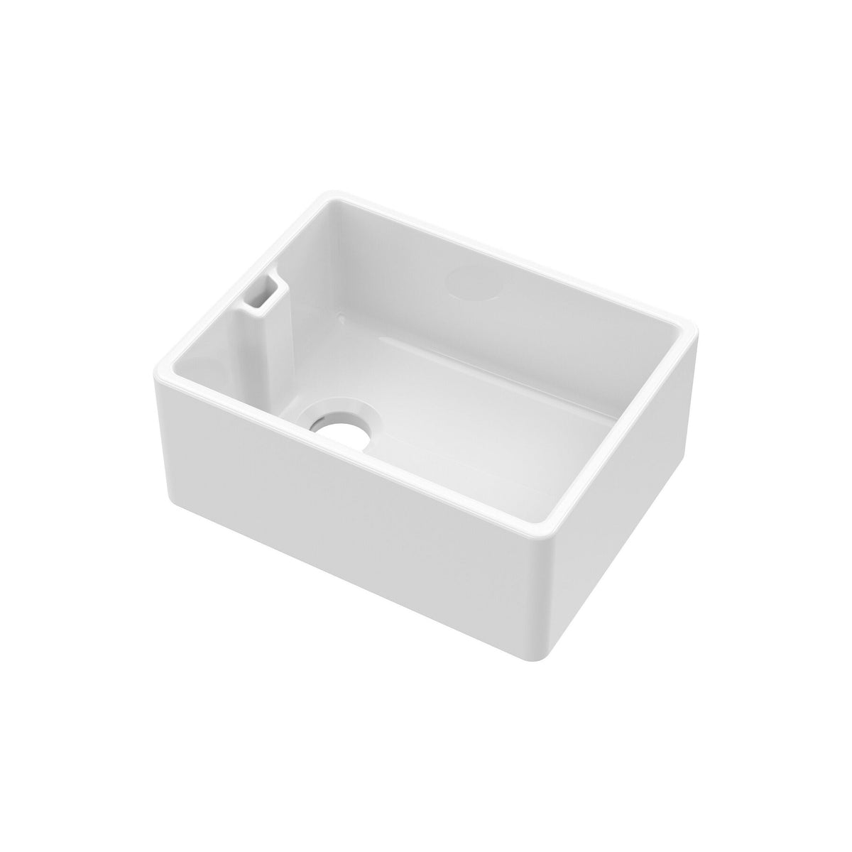 Nuie 595mm x 455mm x 254mm Fireclay Single Bowl Belfast Sink With Offset Waste And Weir Overflow