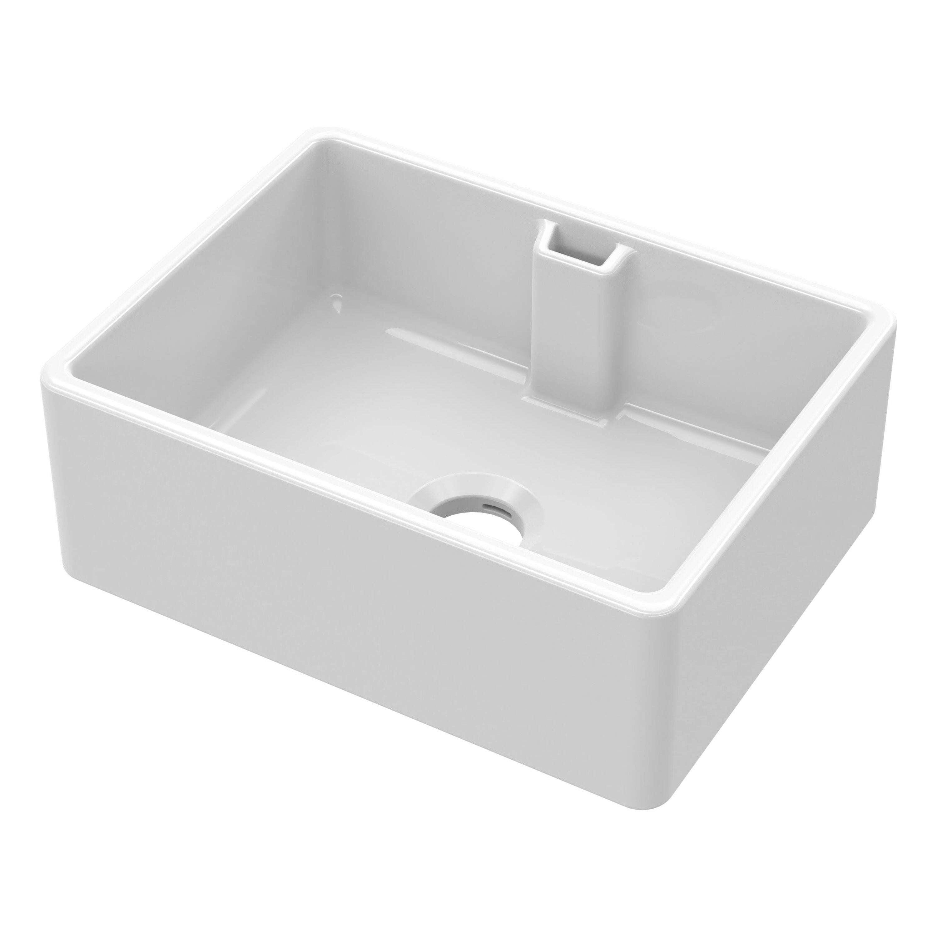nuie 595mm x 450mm x 220mm Fireclay White Single Bowl Belfast Sink With Central Waste And Weir Overflow