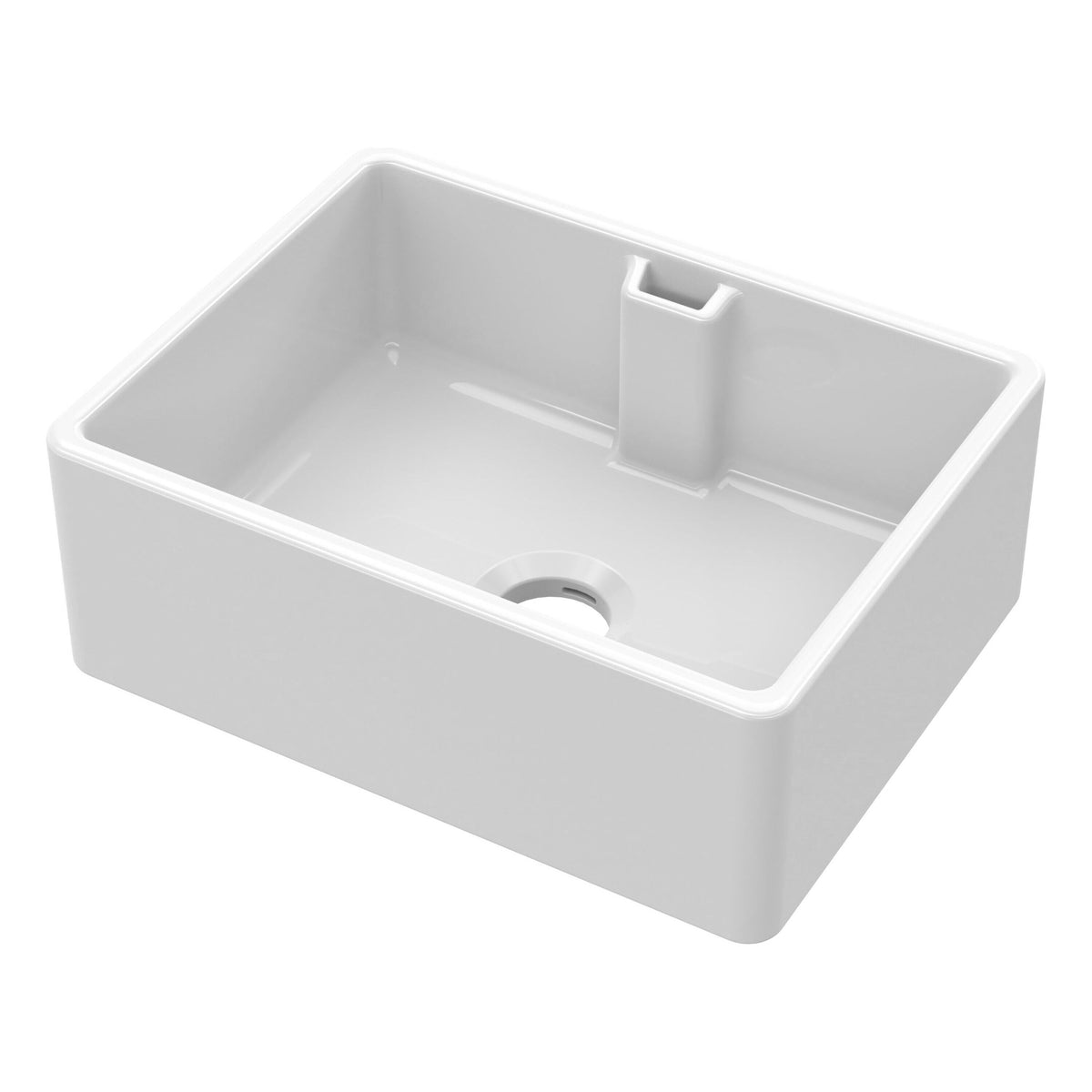 Nuie 595mm x 450mm x 220mm Fireclay Single Bowl Belfast Sink With Central Waste And Weir Overflow