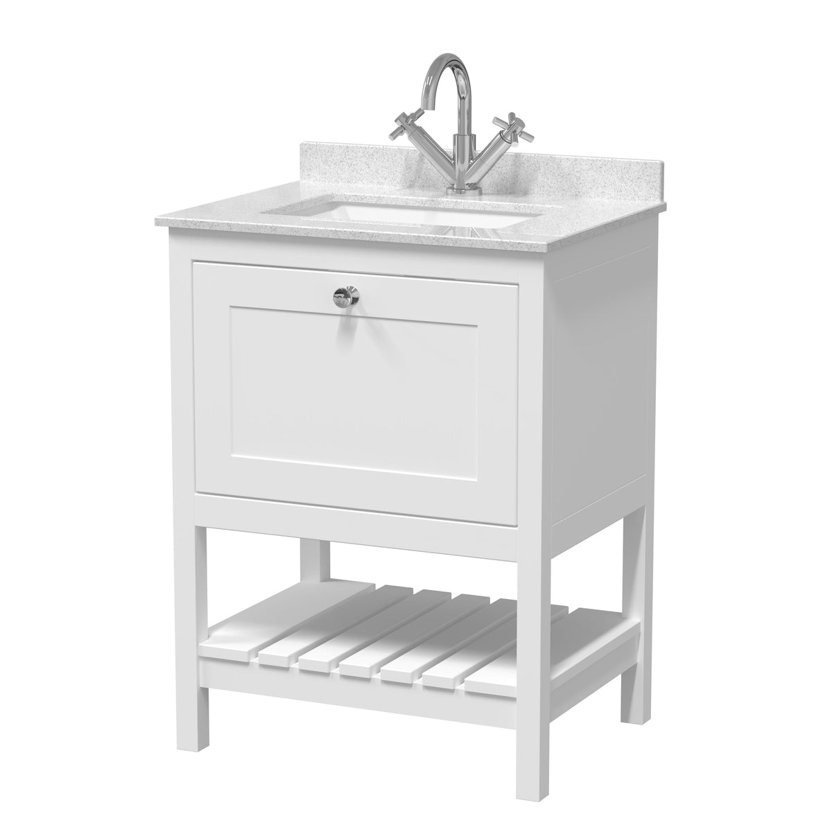 Old London Bexley 600mm 1 Drawer Floor Standing Vanity Unit With 1 Tap Hole Marble Worktop