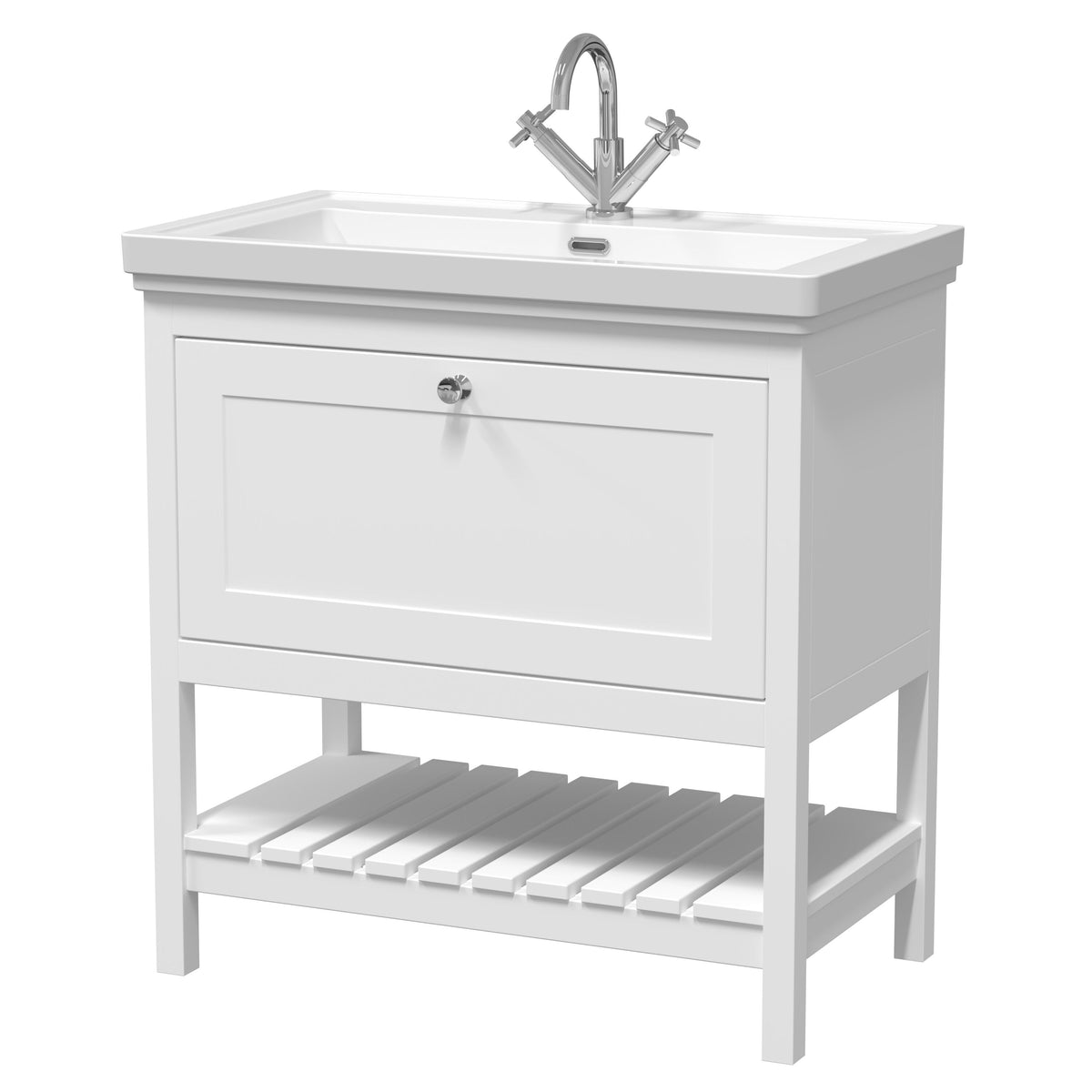 Old London Bexley 800mm 1 Drawer Floor Standing Vanity Unit With 1 Tap Hole Traditional Fireclay Basin
