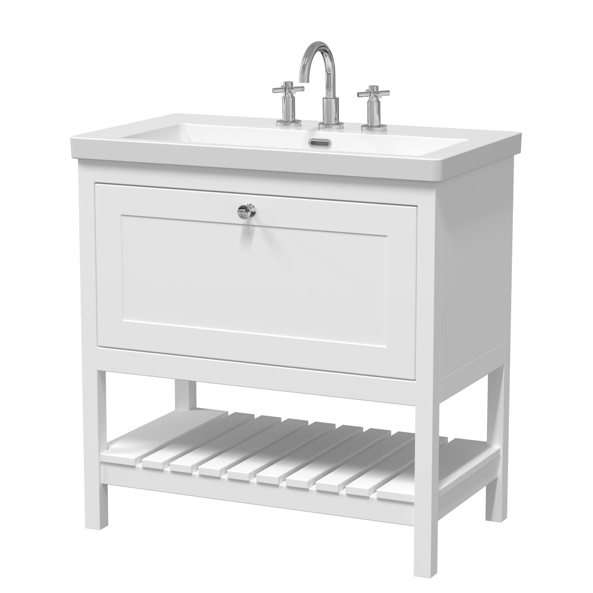 Old London Bexley 800mm 1 Drawer Floor Standing Vanity Unit With 3 Tap Holes Contemporary Fireclay Basin