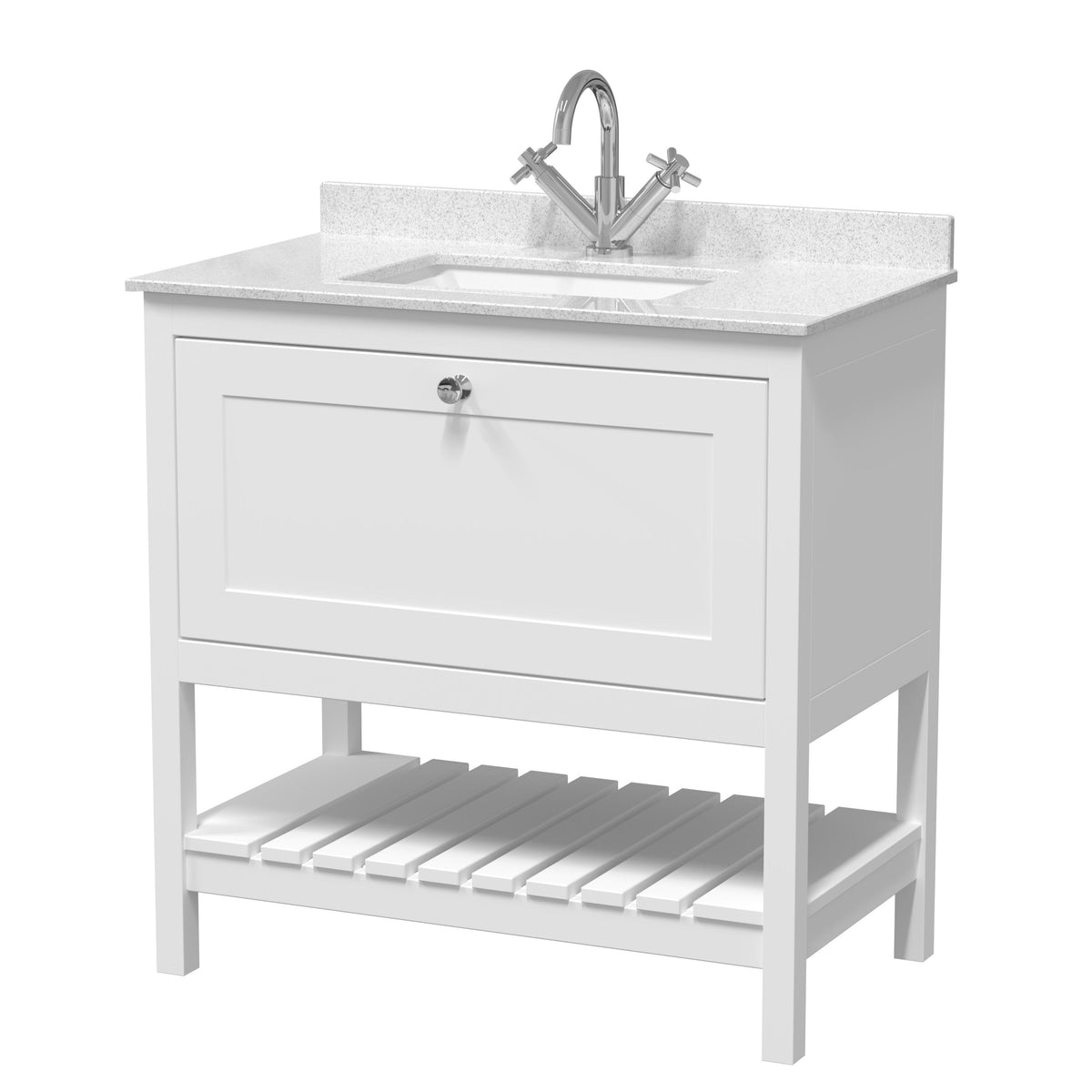 Old London Bexley 800mm 1 Drawer Floor Standing Vanity Unit With 1 Tap Hole Marble Worktop