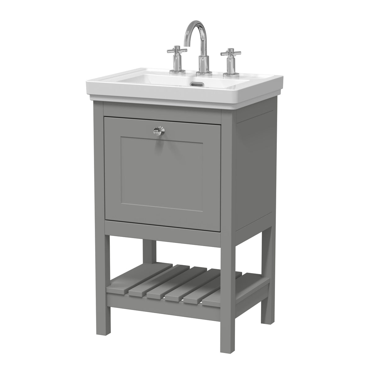 Old London Bexley 500mm 1 Drawer Floor Standing Vanity Unit With 3 Tap Holes Basin