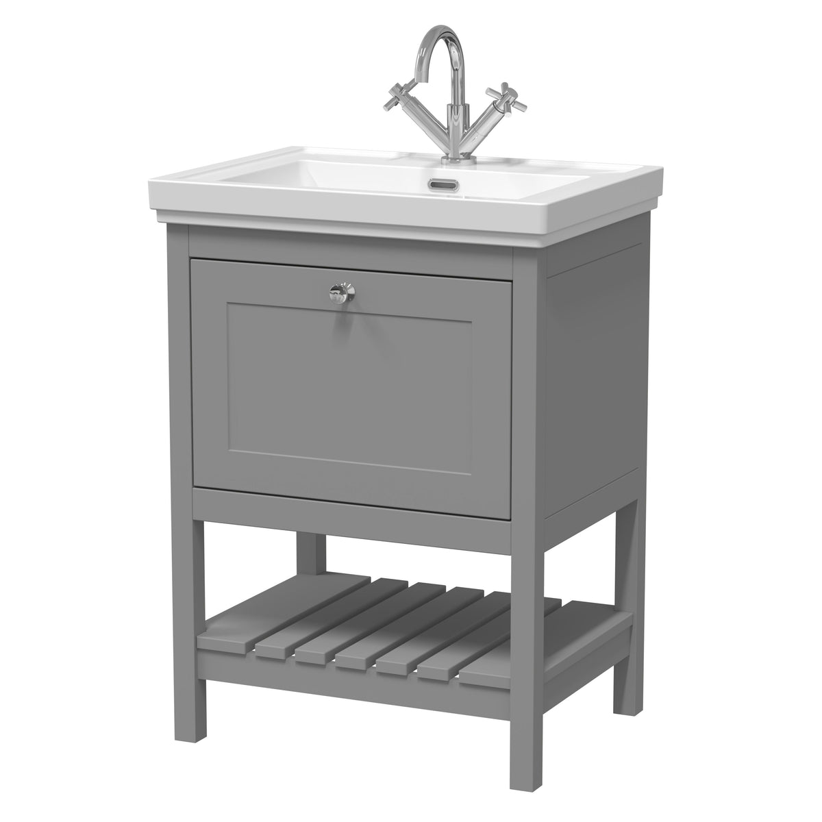 Old London Bexley 600mm 1 Drawer Floor Standing Vanity Unit With 1 Tap Hole Traditional Fireclay Basin