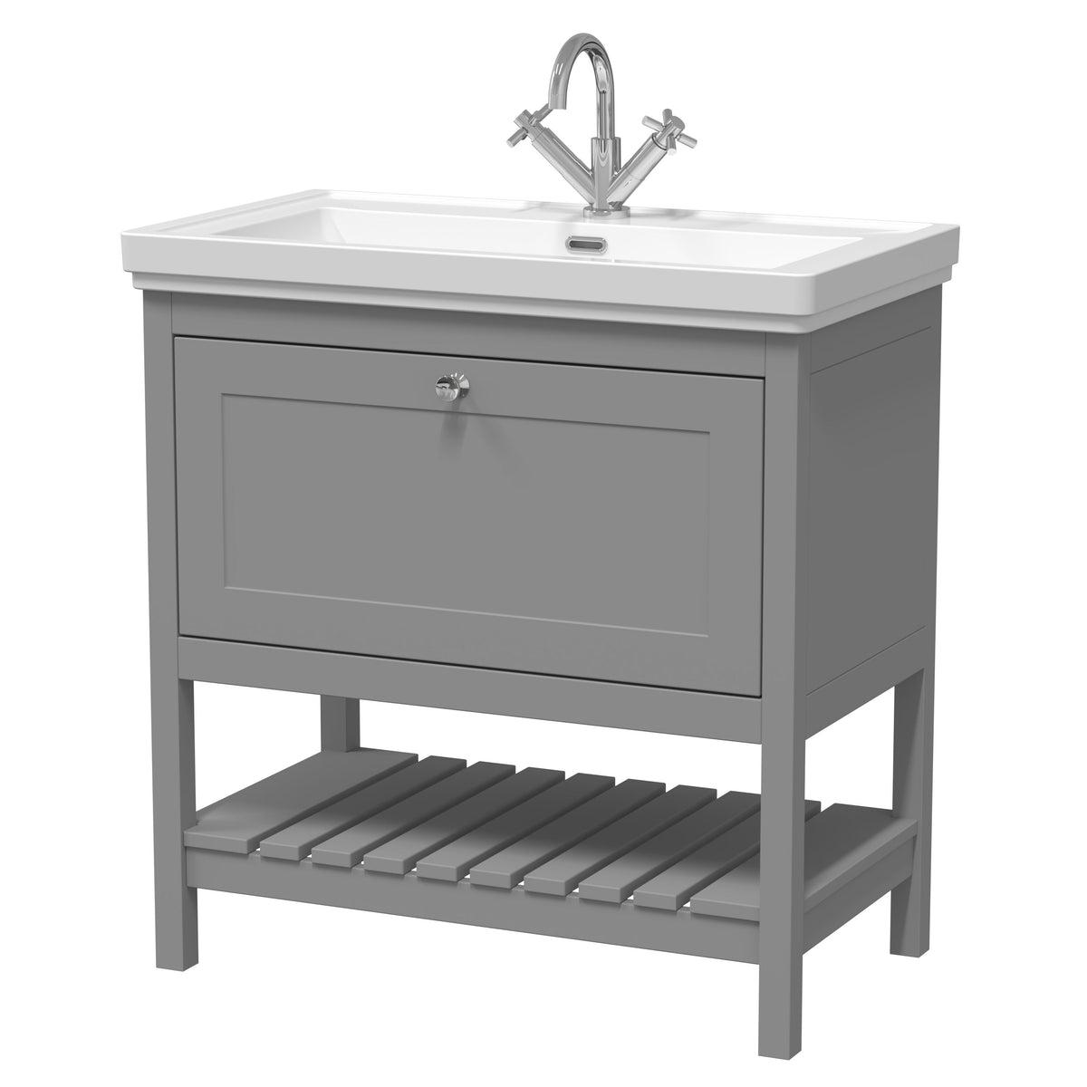 Old London Bexley 800mm 1 Drawer Floor Standing Vanity Unit With 1 Tap Hole Traditional Fireclay Basin