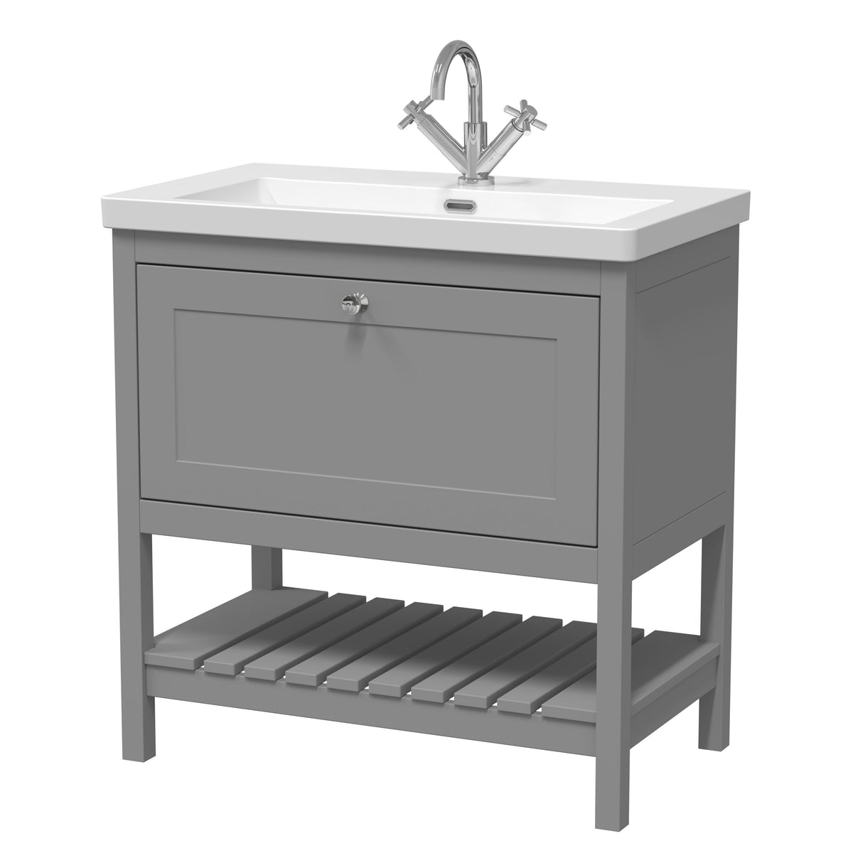 Old London Bexley 800mm 1 Drawer Floor Standing Vanity Unit With 1 Tap Hole Contemporary Fireclay Basin