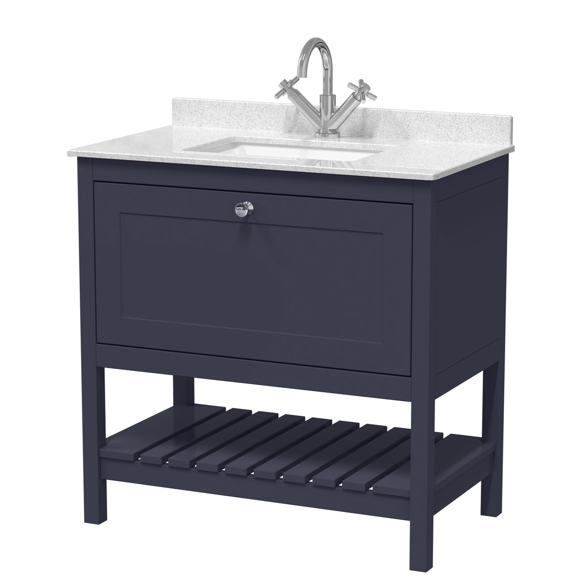 Old London Bexley 800mm 1 Drawer Floor Standing Vanity Unit With 1 Tap Hole Marble Worktop
