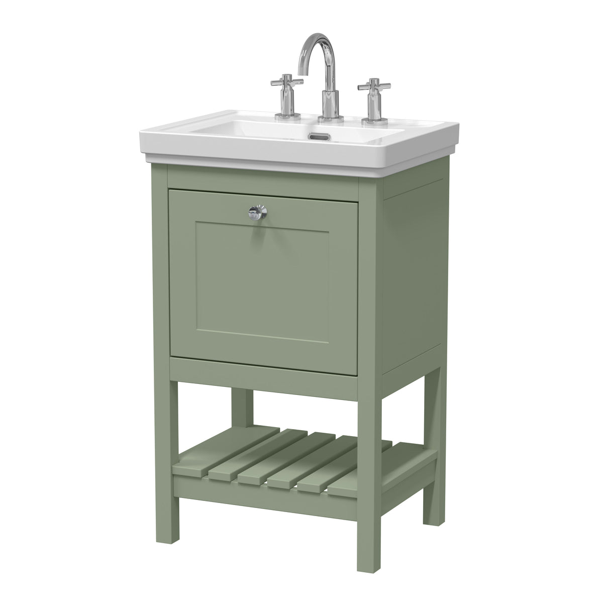 Old London Bexley 500mm 1 Drawer Floor Standing Vanity Unit With 3 Tap Holes Basin