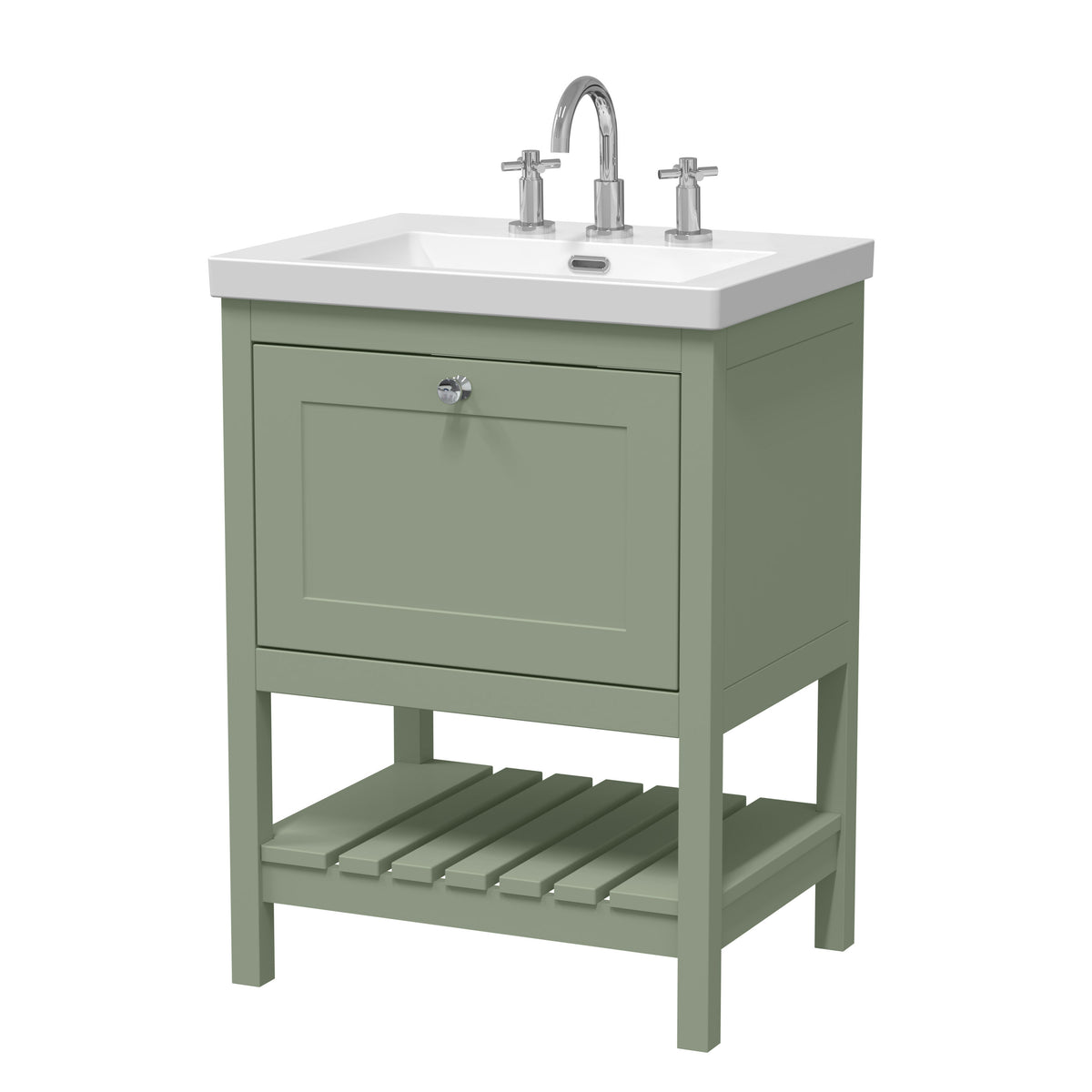 Old London Bexley 600mm 1 Drawer Floor Standing Vanity Unit With 3 Tap Holes Contemporary Fireclay Basin