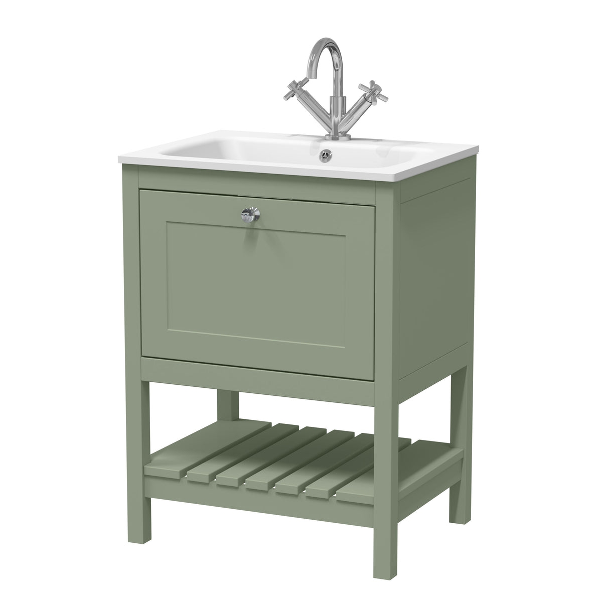 Old London Bexley 600mm 1 Drawer Floor Standing Vanity Unit With 1 Tap Hole White Stone Basin