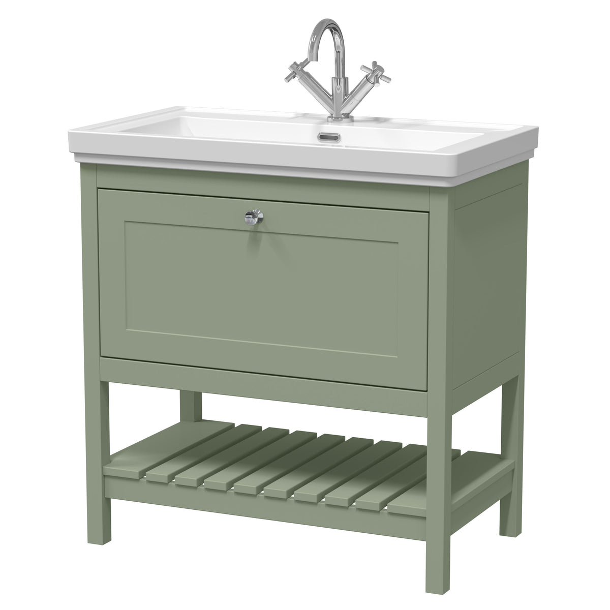 Old London Bexley 800mm 1 Drawer Floor Standing Vanity Unit With 1 Tap Hole Traditional Fireclay Basin