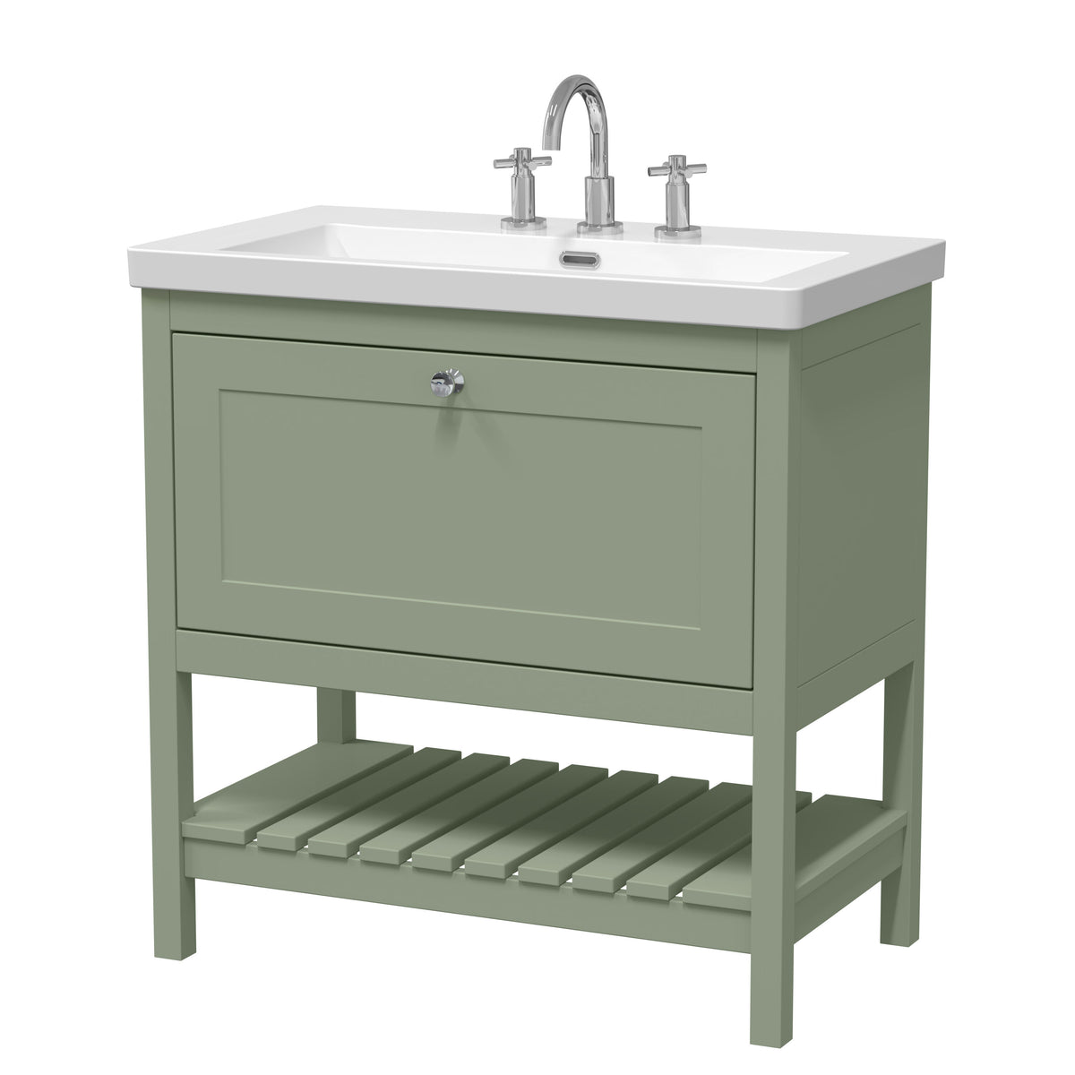 Old London Bexley 800mm 1 Drawer Floor Standing Vanity Unit With 3 Tap Holes Contemporary Fireclay Basin